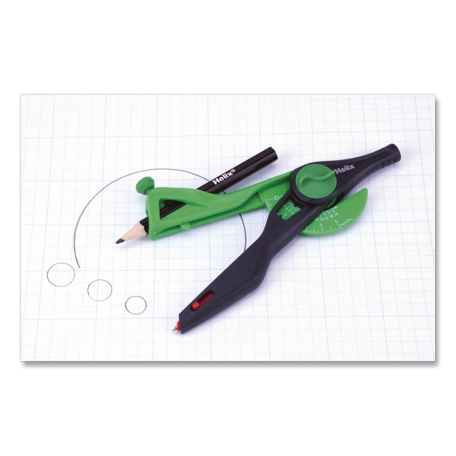 Maped Helix Universal Plastic Locking Compass, 12" Maximum Diameter, Randomly Assorted Colors - Bloom Skins