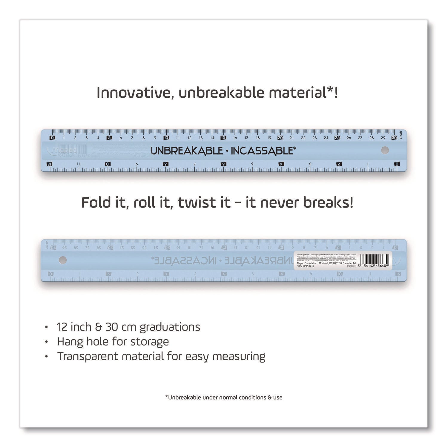 Maped Helix Unbreakable 12" Ruler, Standard/Metric, 12.72" Long, Randomly Assorted Color - Bloom Skins