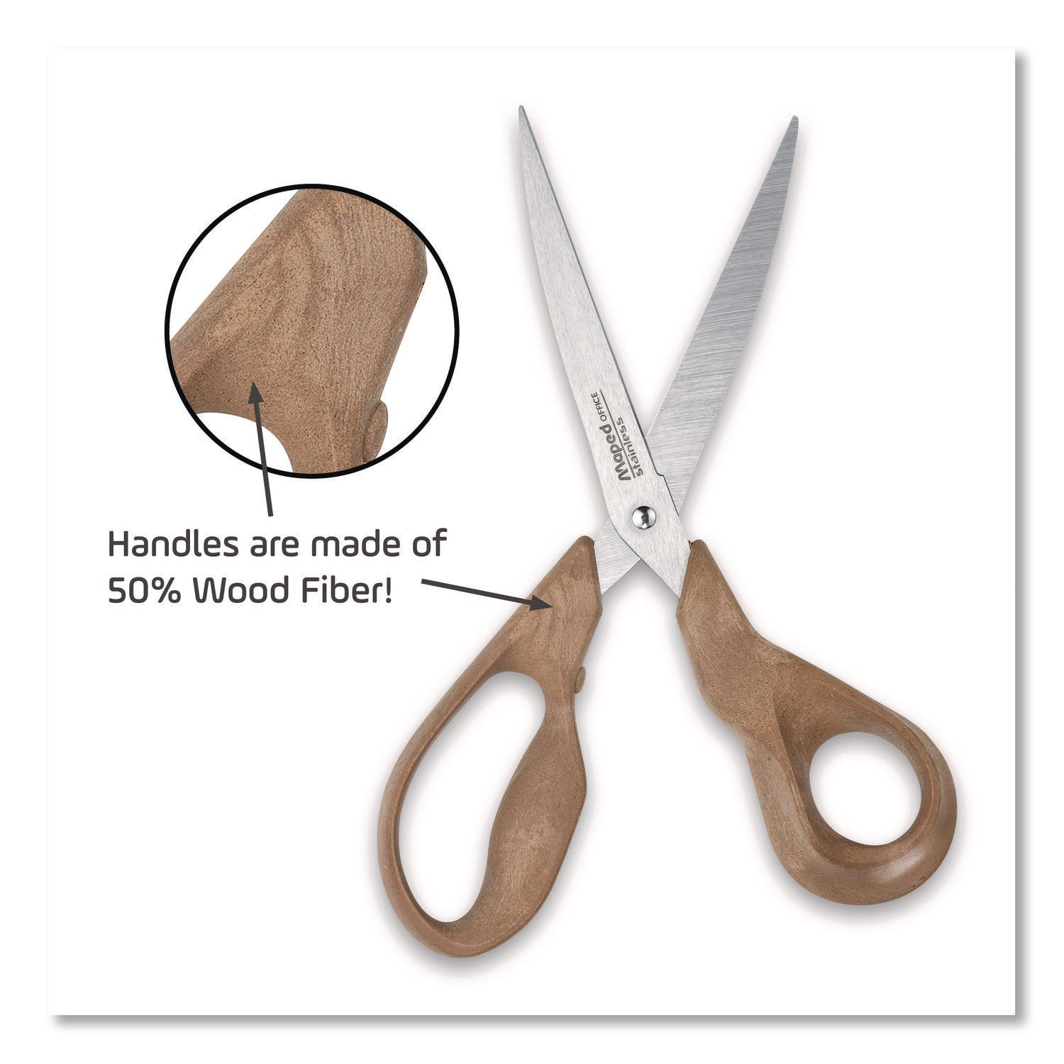 Maped Helix Advanced Wood Multipurpose Scissors, 8.25" Long, 4.75" Cut Length, Straight Brown Handle - Bloom Skins
