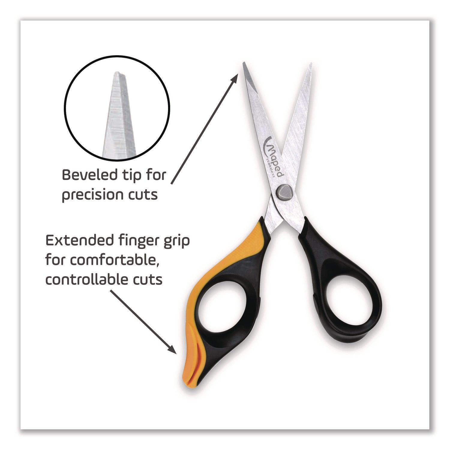 Maped Helix Ultimate Precision Soft Grip Multipurpose Scissors, 5.75" Long, 3" Cut Length, Straight Black/Orange Handle - Bloom Skins