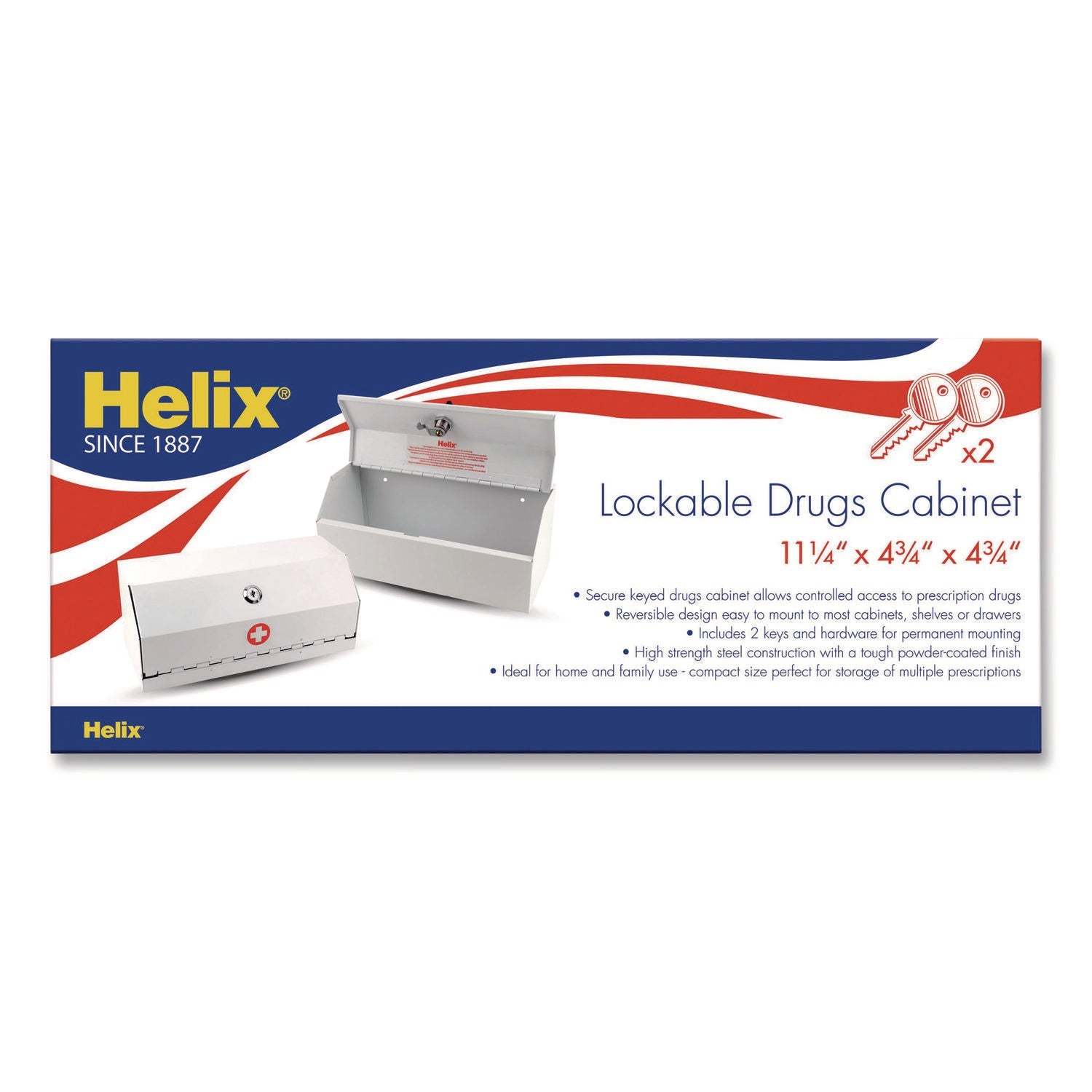 Maped Helix Metal Lockable Wall-Mounted Drug Cabinet,11.5 x 4.24 x 4.75, White - Bloom Skins