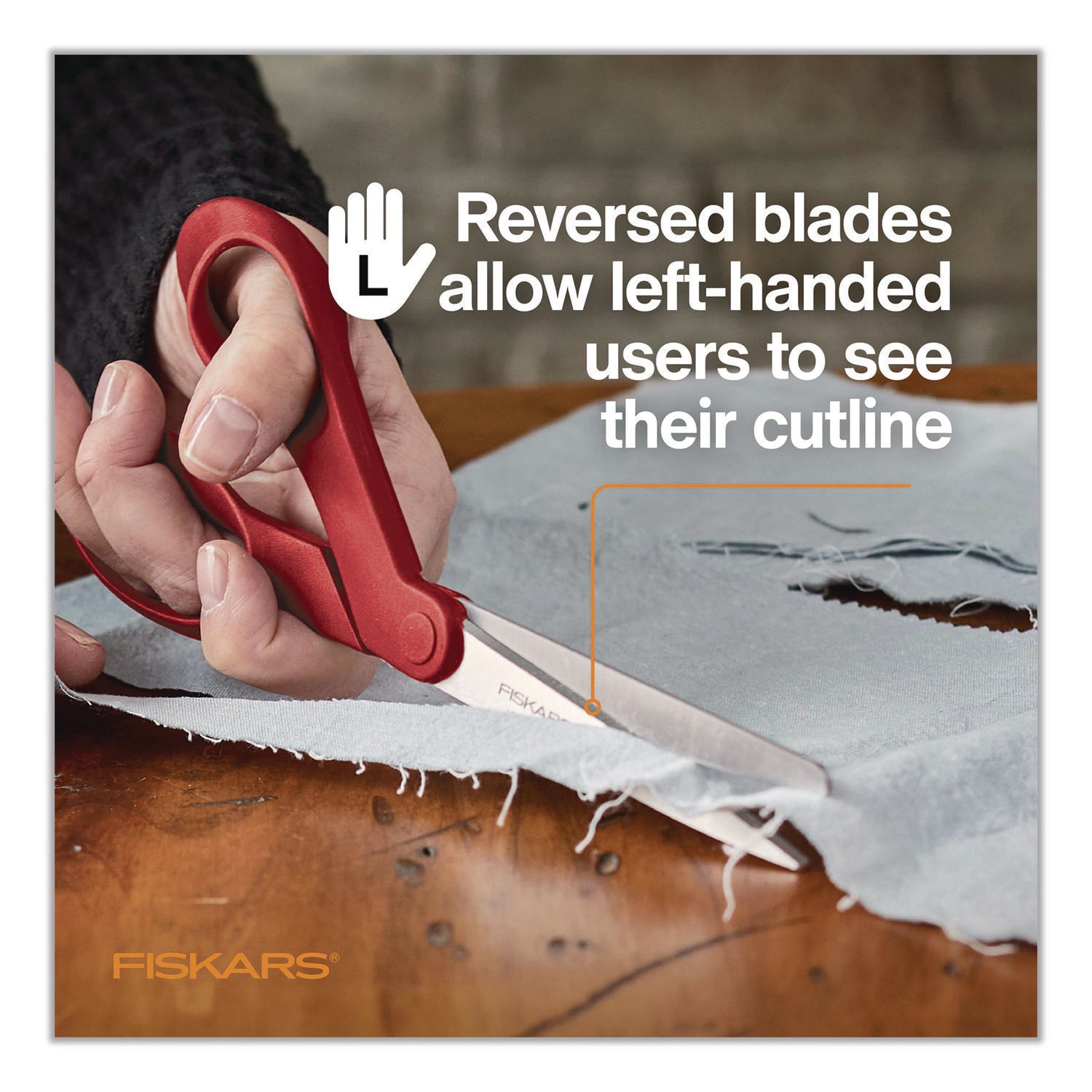 Fiskars® Premier Left Handed Scissors, 9.75" Long, 8" Cut Length, Offset Red Handle - Bloom Skins