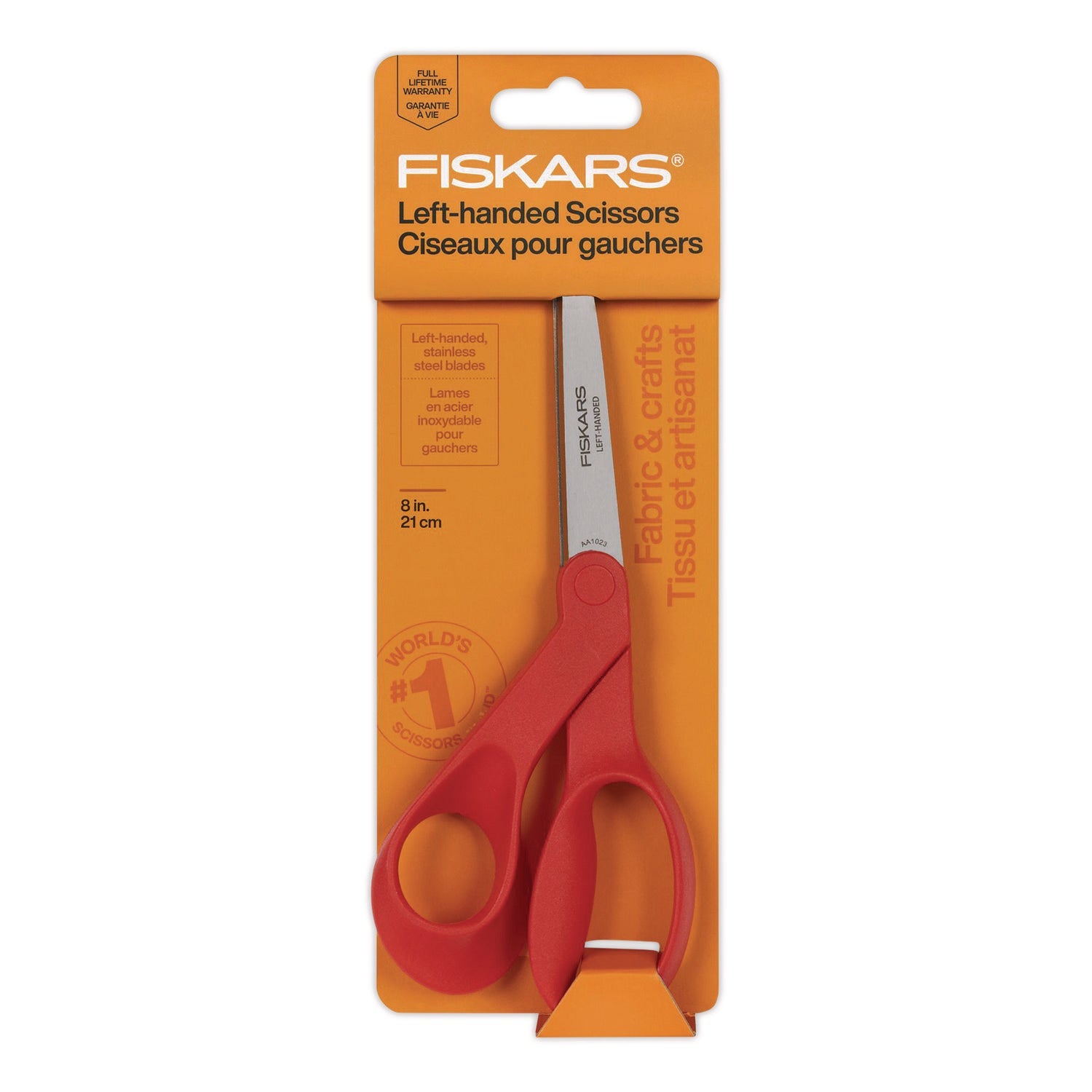 Fiskars® Premier Left Handed Scissors, 9.75" Long, 8" Cut Length, Offset Red Handle - Bloom Skins
