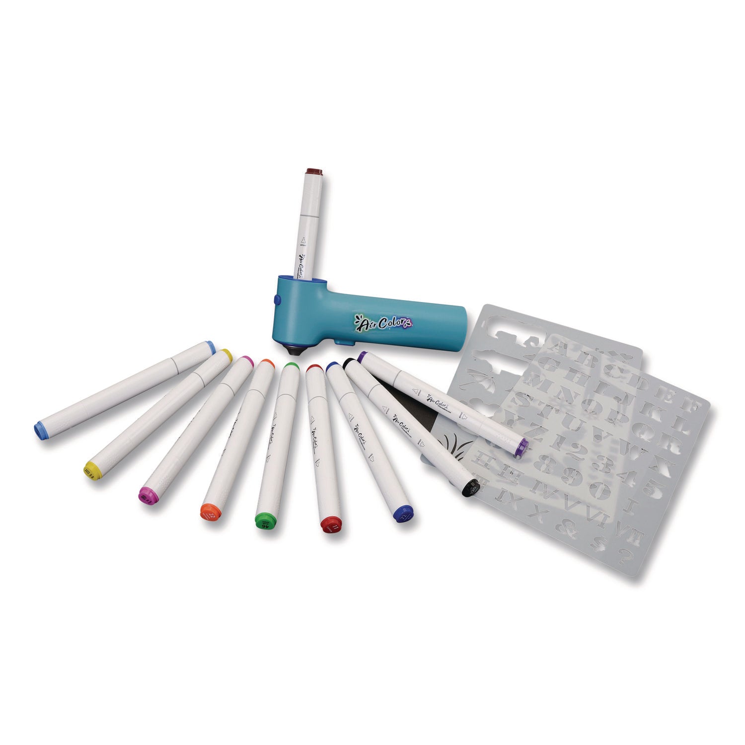 TPG Creations™ AirColor Airbrush Kit, (10) Markers/(2) Stencils/(1) Airbrush/(1) Charging Cable, 4 Kits/Carton - Bloom Skins