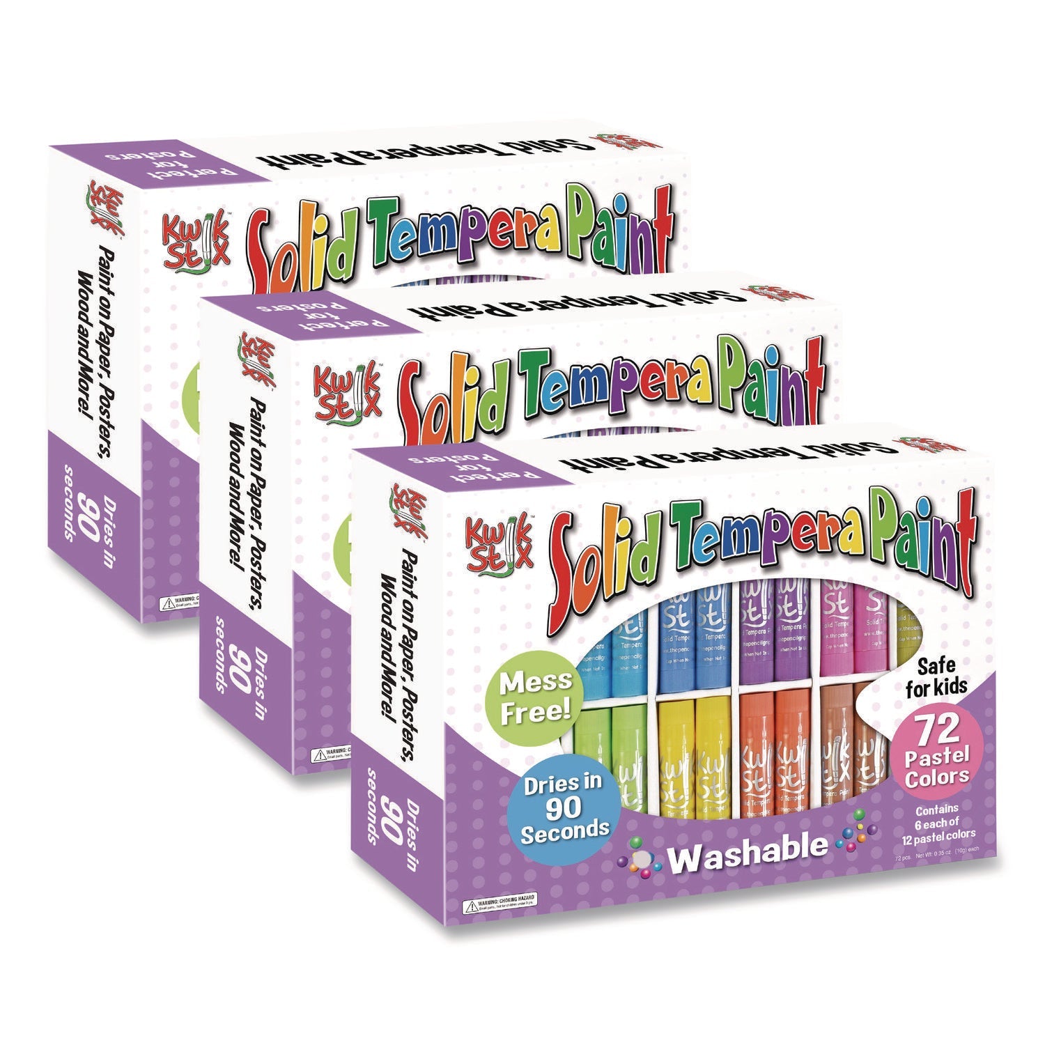 TPG Creations™ Kwik Stix Tempera Paint Set, 12 Assorted Colors, 72 Paint Sticks/Pack, 3 Packs/Carton - Bloom Skins