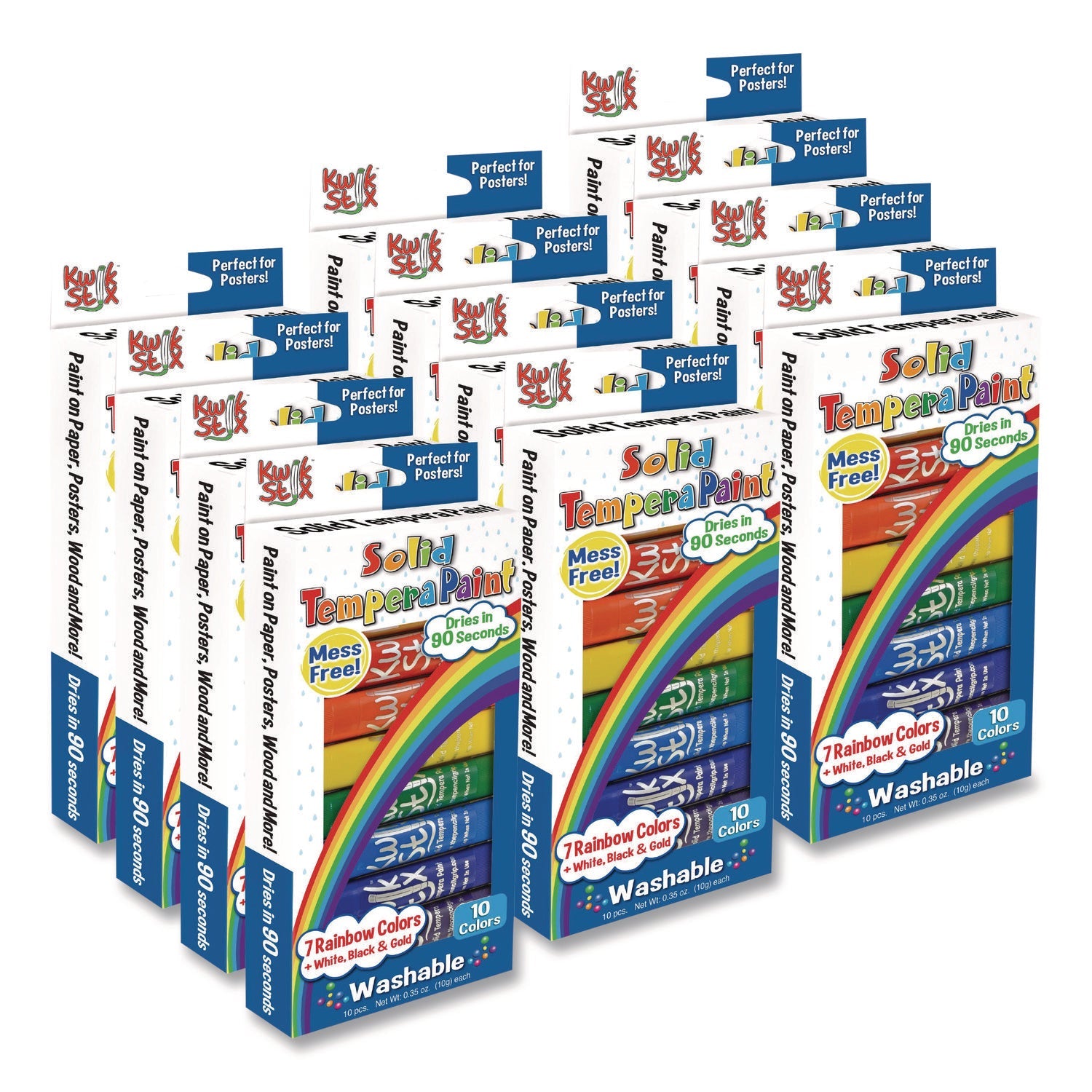 TPG Creations™ Kwik Stix Tempera Paint Set, 10 Assorted Colors, 10 Paint Sticks/Pack, 12 Packs/Carton - Bloom Skins