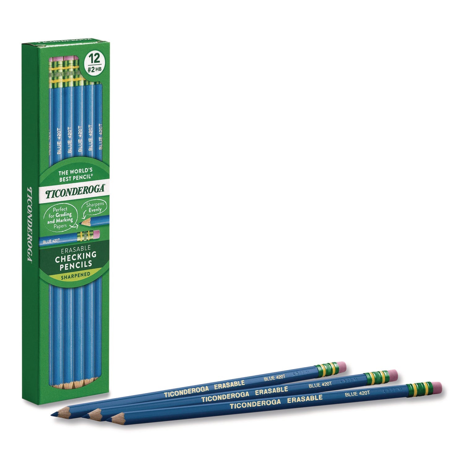 Ticonderoga® Erasable Colored Pencils, 2.6 mm, 2B (#2), Blue Lead, Blue Barrel, 12/Pack - Bloom Skins