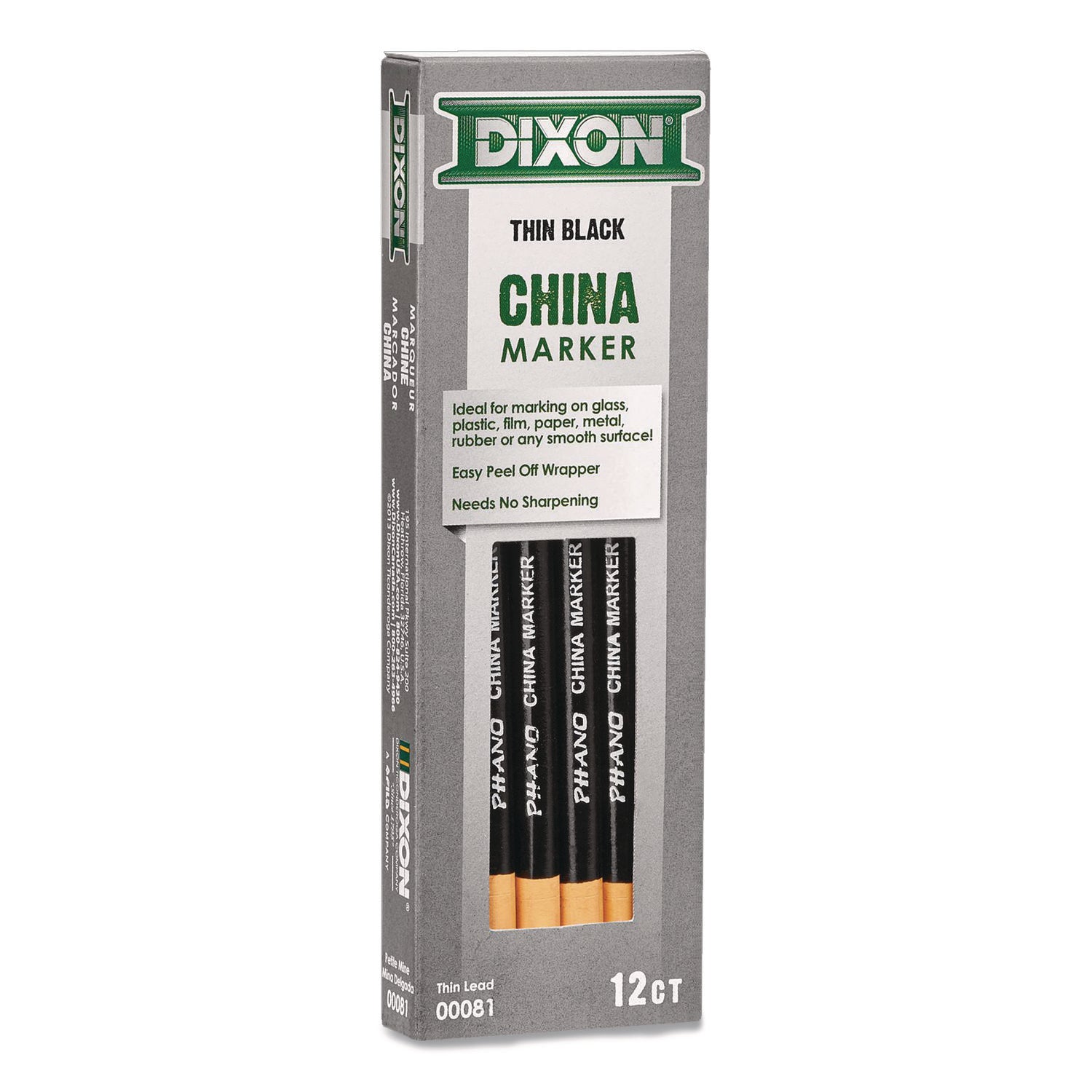 Dixon® China Marker, Black, Thin Lead, 12/Pack - Bloom Skins