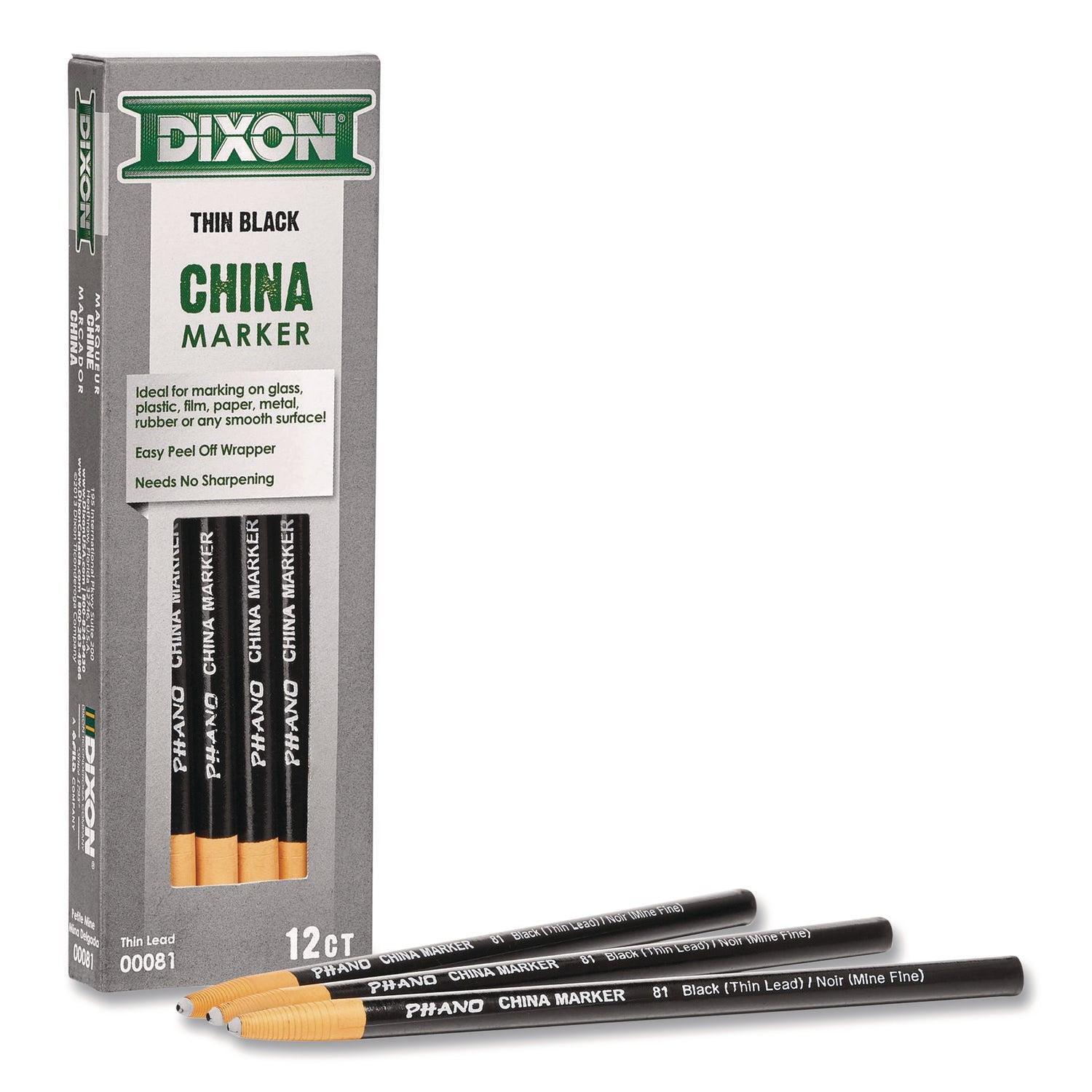 Dixon® China Marker, Black, Thin Lead, 12/Pack - Bloom Skins