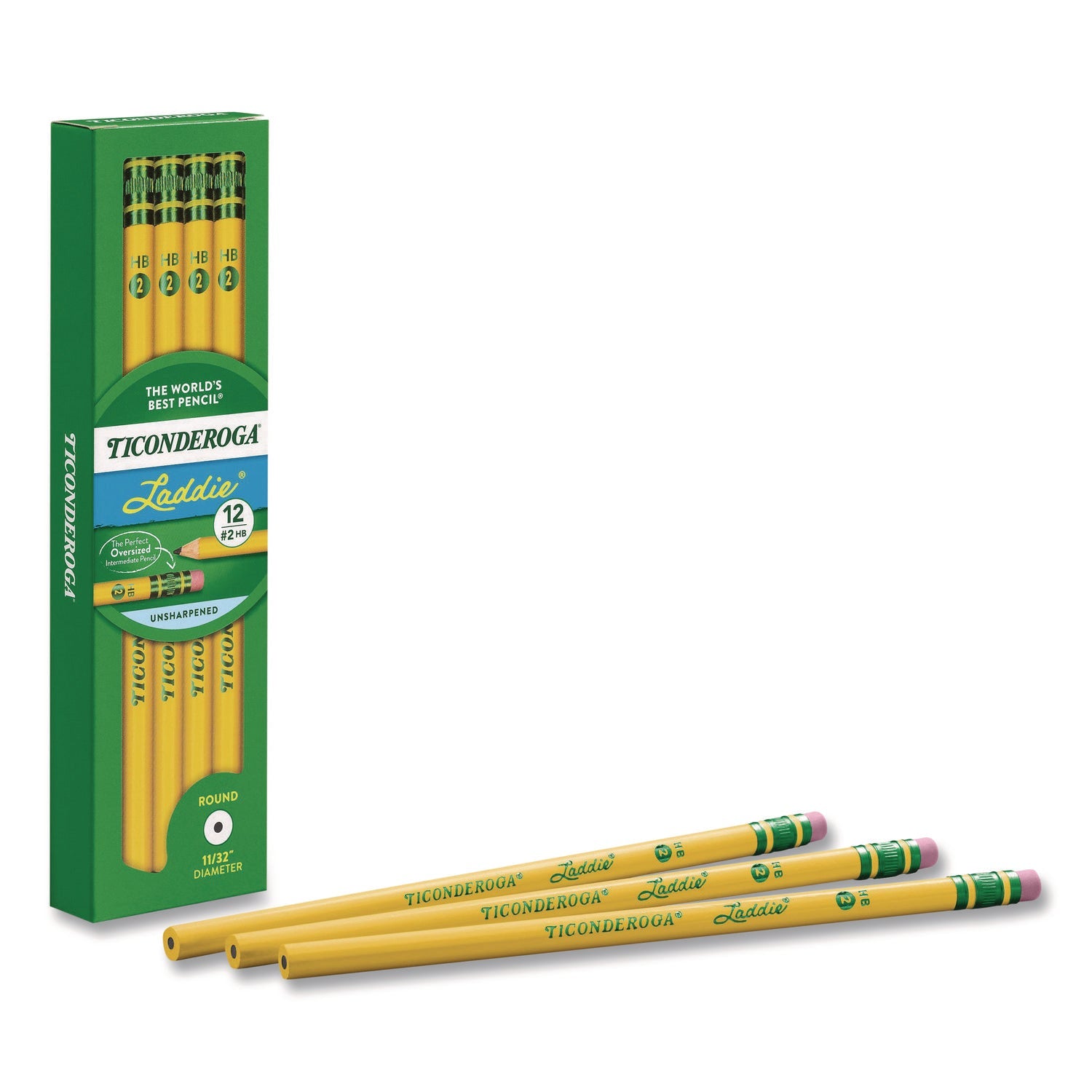 Dixon® Ticonderoga Laddie Woodcase Pencil with Microban, HB (#2), Black Lead, Yellow Barrel, 12/Pack - Bloom Skins