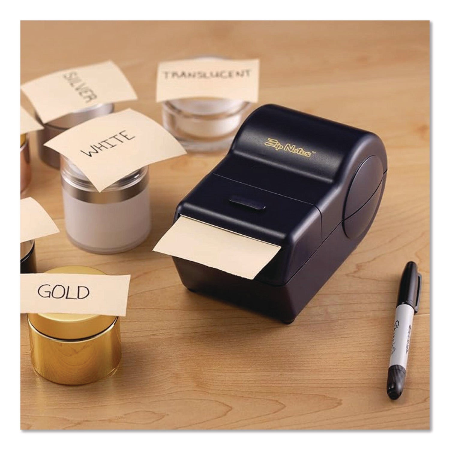 Zip Notes™ Administrator Dispenser, For 3 x 3 Pads, Black, Includes 150 ft Roll of Sticky Paper and 2 AA Batteries - Bloom Skins