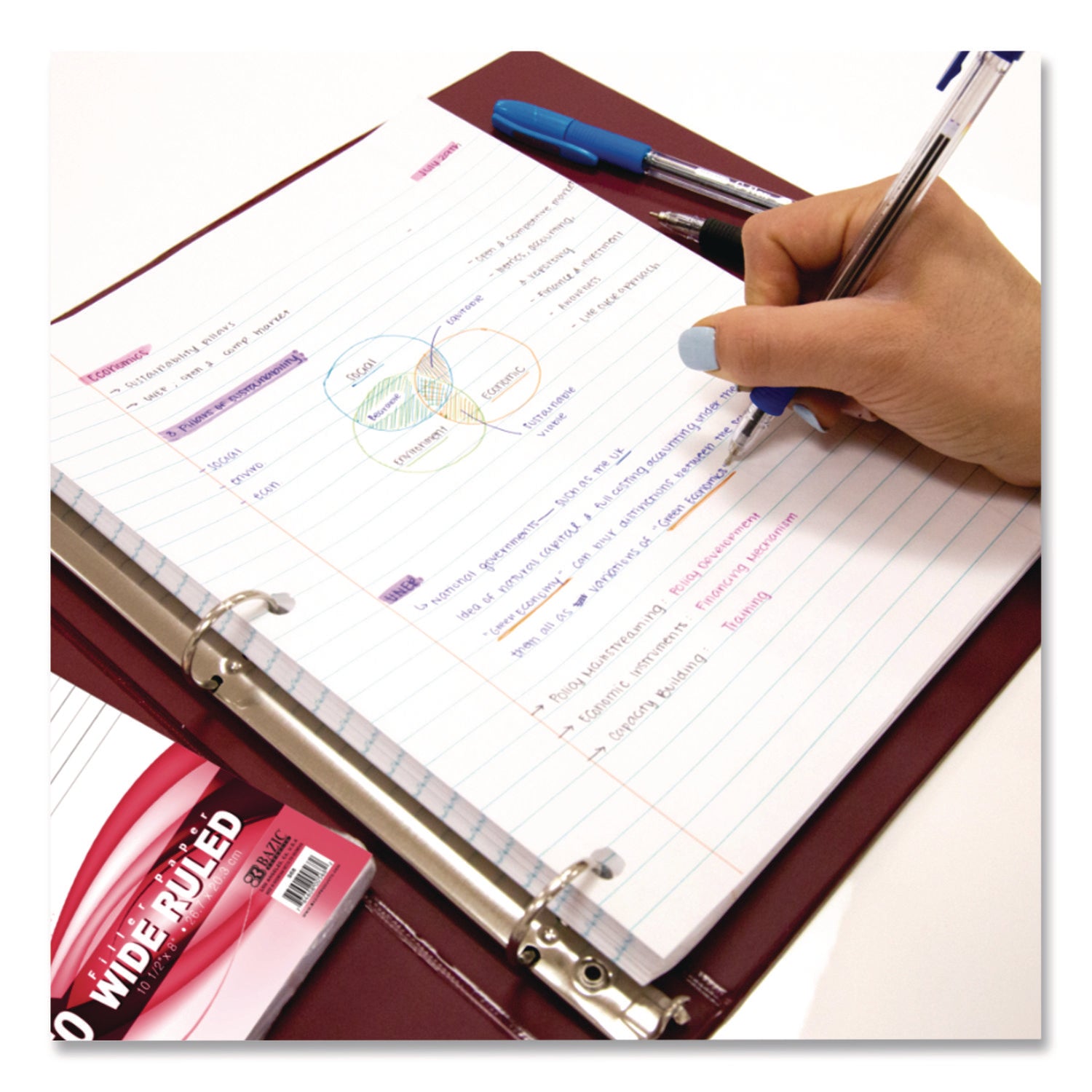 BAZIC® Products Filler Paper, Side: 3-Hole Punched, Wide/Legal Rule, 150/Pack - Bloom Skins