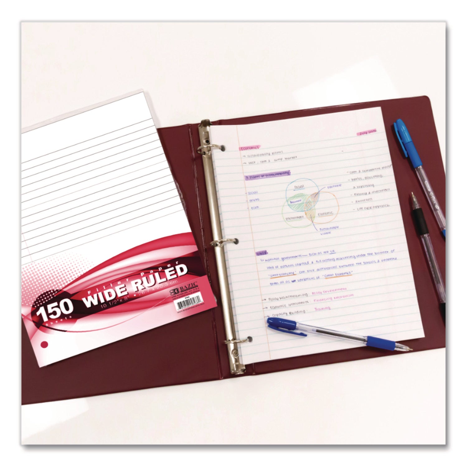 BAZIC® Products Filler Paper, Side: 3-Hole Punched, Wide/Legal Rule, 150/Pack - Bloom Skins