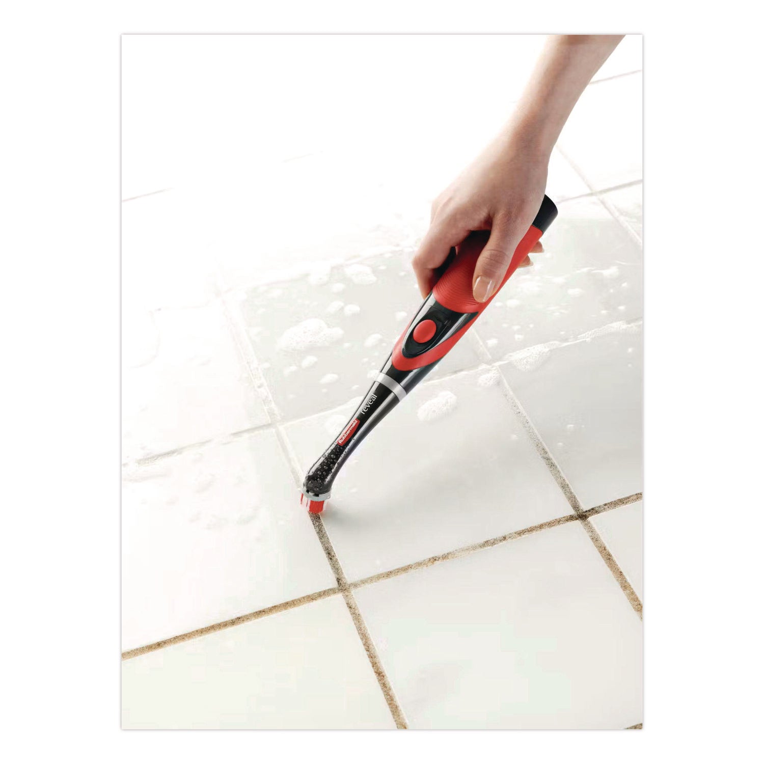 Rubbermaid® Multi-Purpose Cordless Battery Power Scrubber, Red/White Nylon Bristles, 12.68" Brush, 7" Red/Black Handle