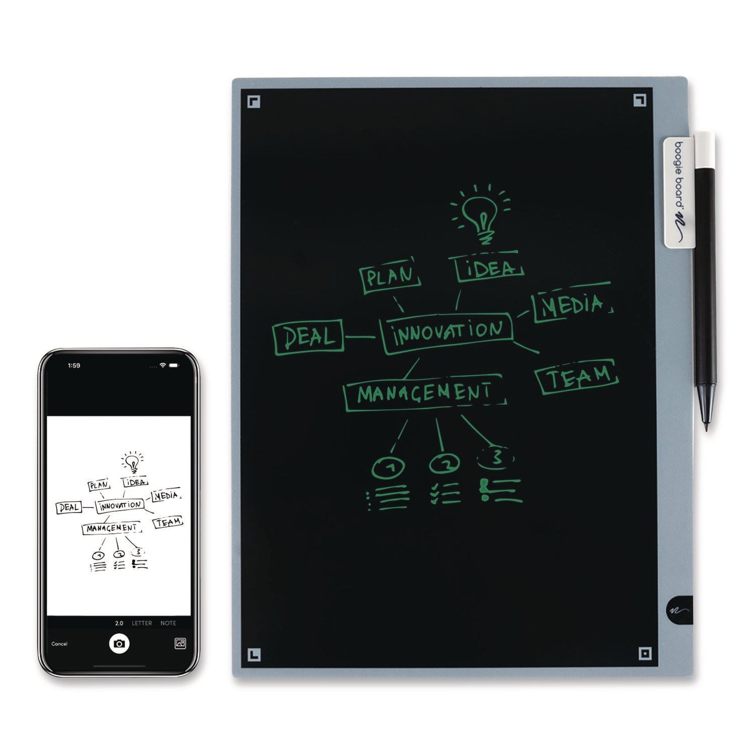 Boogie Board™ Blackboard 2.0 Smart Scan Notebook, 11.15 x 9, Black/Gray - Bloom Skins