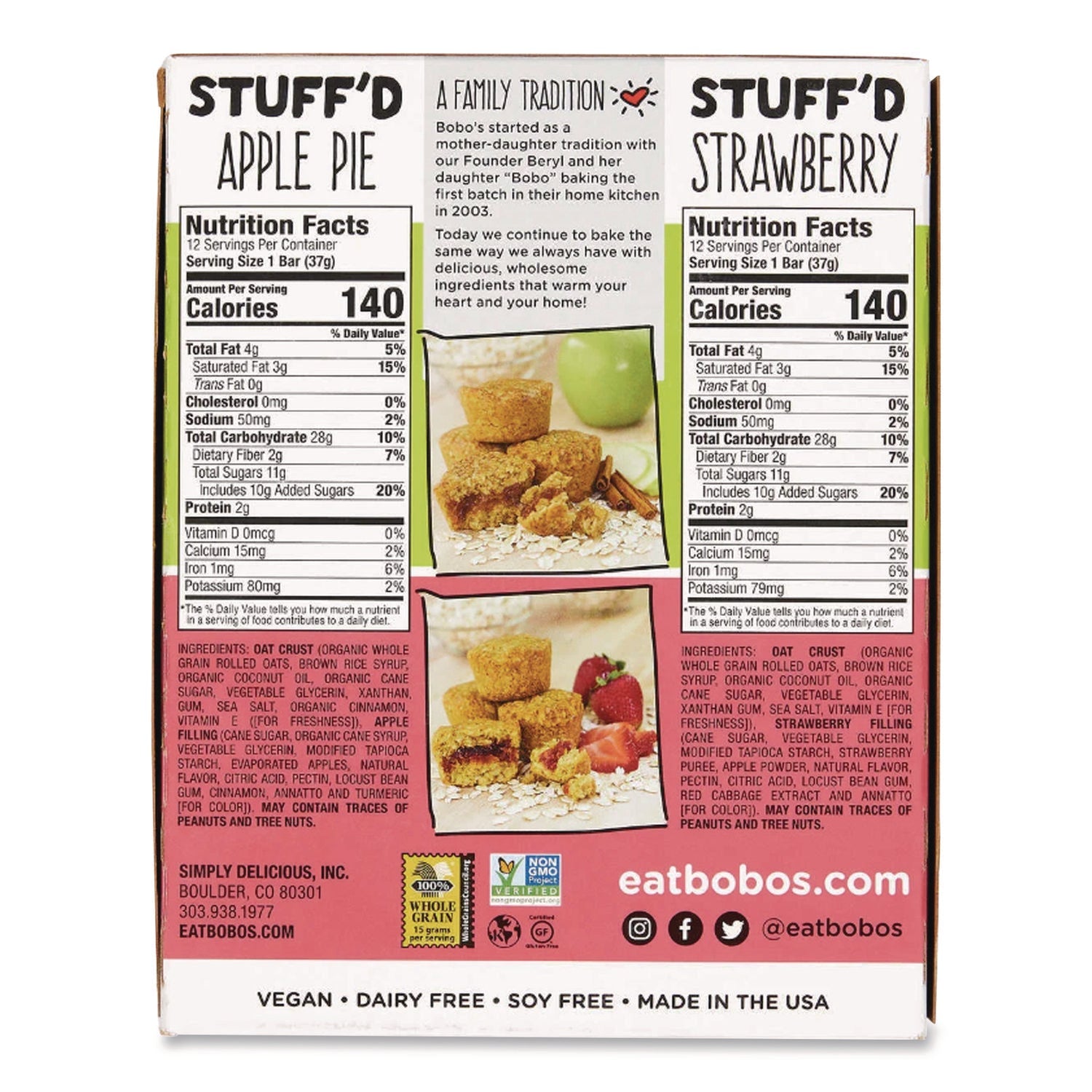 Bobo's Stuff'D Apple Pie/Strawberry Oat Bites, 1.3 oz Individually Wrapped, 24/Carton - Bloom Skins