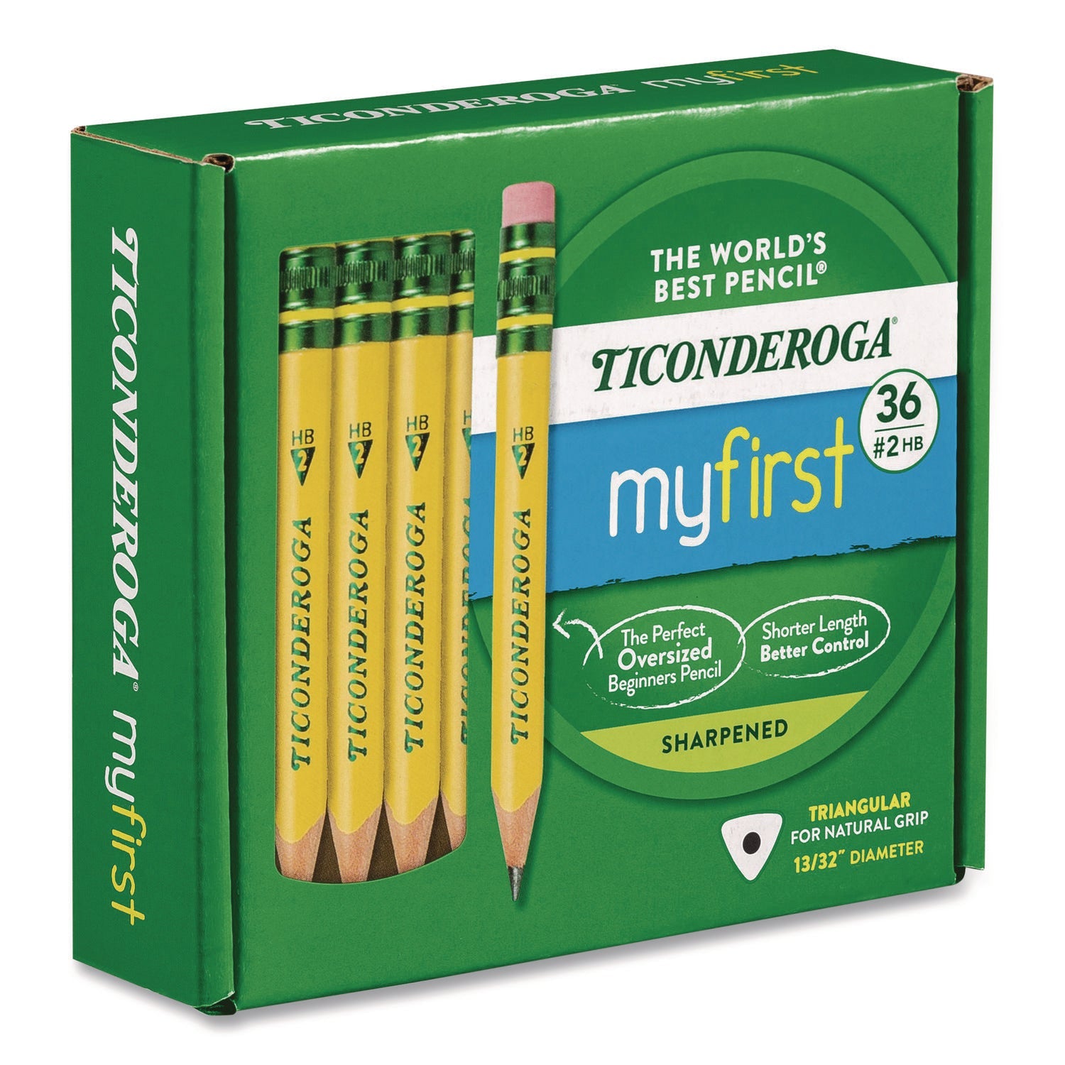 Ticonderoga® My First Short Pencil with Eraser, 3.6 mm, HB (#2), Black Lead/Yellow Barrel, 36/Pack - Bloom Skins