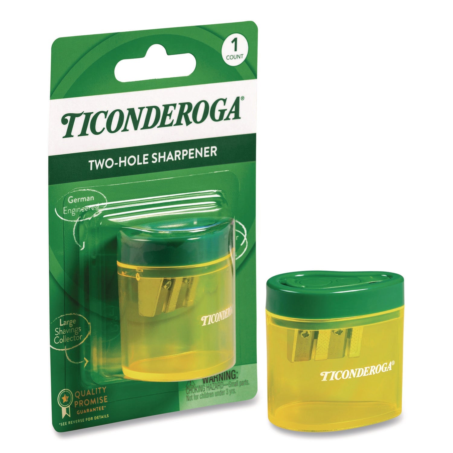 Ticonderoga® Two Hole Pencil Sharpener, 2 x 2 x 1.25, Green/Yellow - Bloom Skins