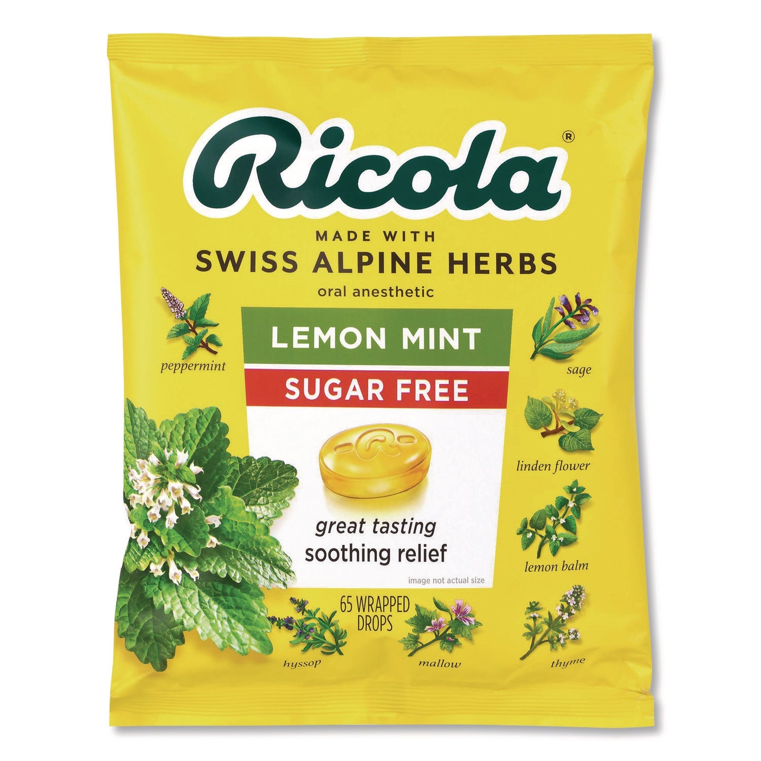 Ricola® Sugar-Free Lemon Mint Herb Throat Drops, 65/Bag, 2 Bags/Pack - Bloom Skins
