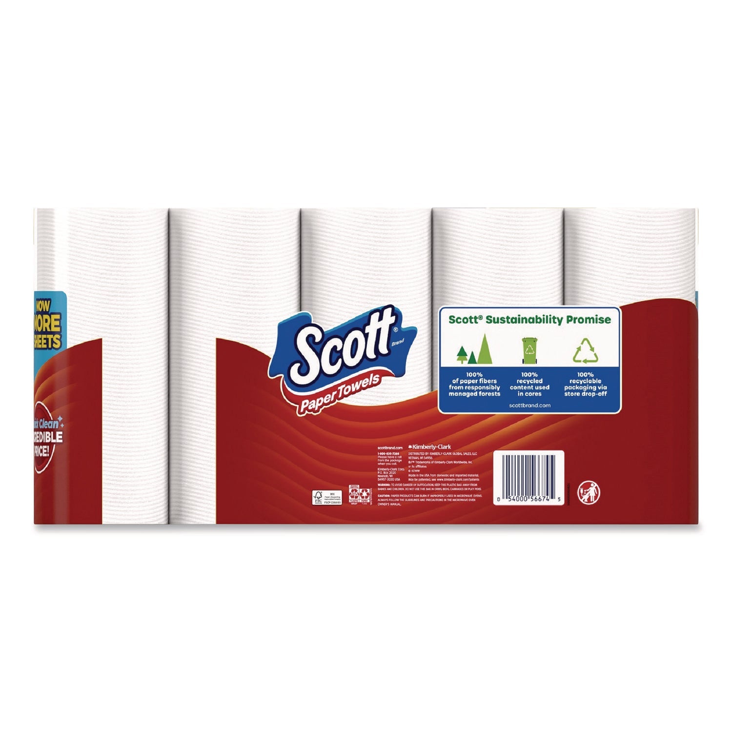 Scott® Choose-A-Sheet Mega Kitchen Roll Paper Towels, 1-Ply, 7.31 x 11, White, 108 Sheets/Roll, 15 Rolls/Pack, 2 Packs/Carton