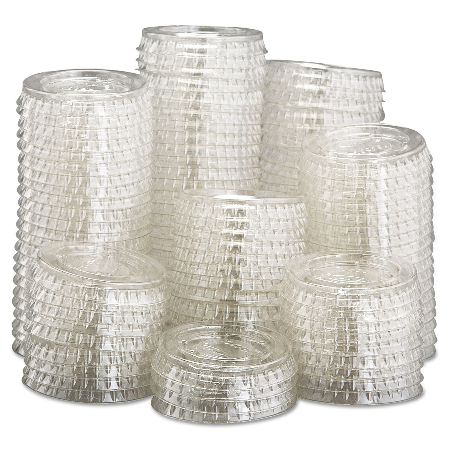 Dart® Portion/Souffle Cup Lids, Fits 0.5 oz to 1 oz Portion Cups, Plastic, Clear, 125/Pack, 20 Packs/Carton