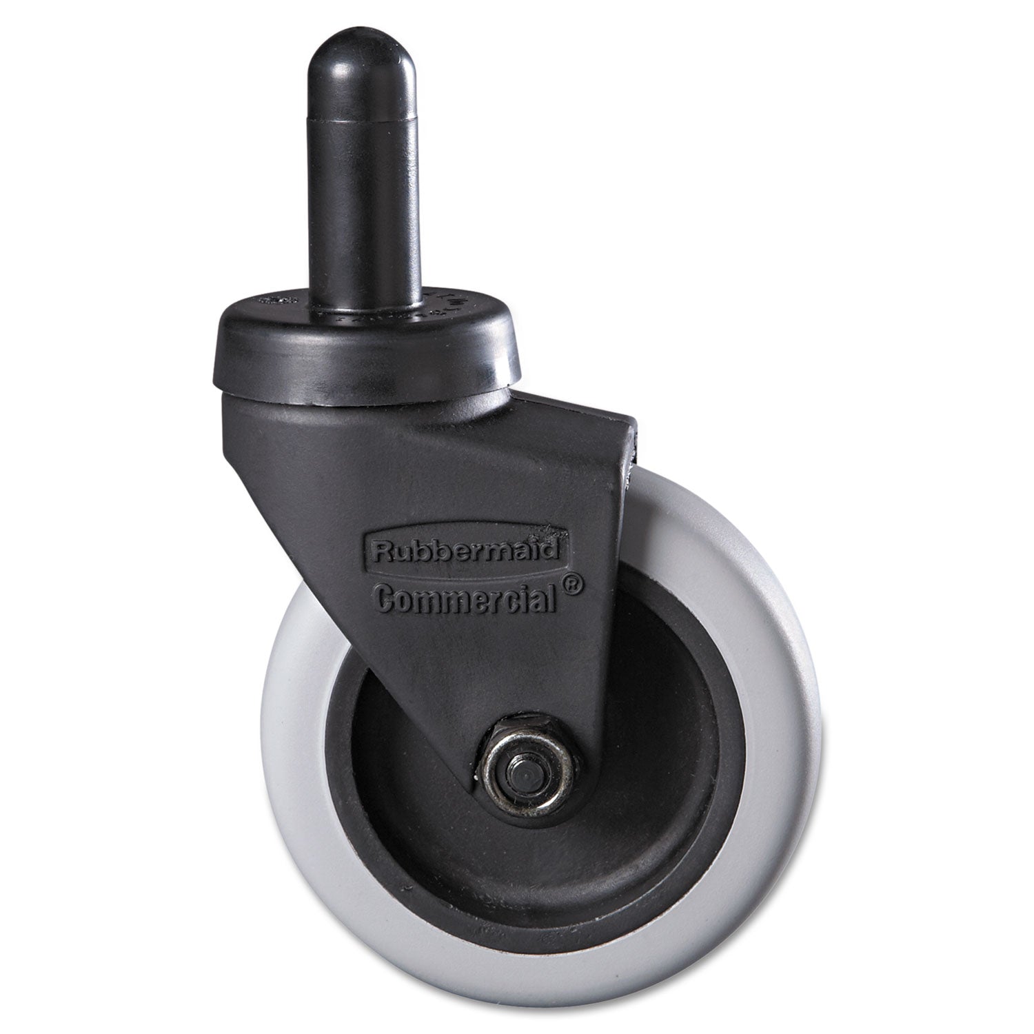 Rubbermaid® Commercial Replacement Bayonet-Stem Swivel Casters, Grip Ring Stem, 3" Soft Rubber Wheel, Black