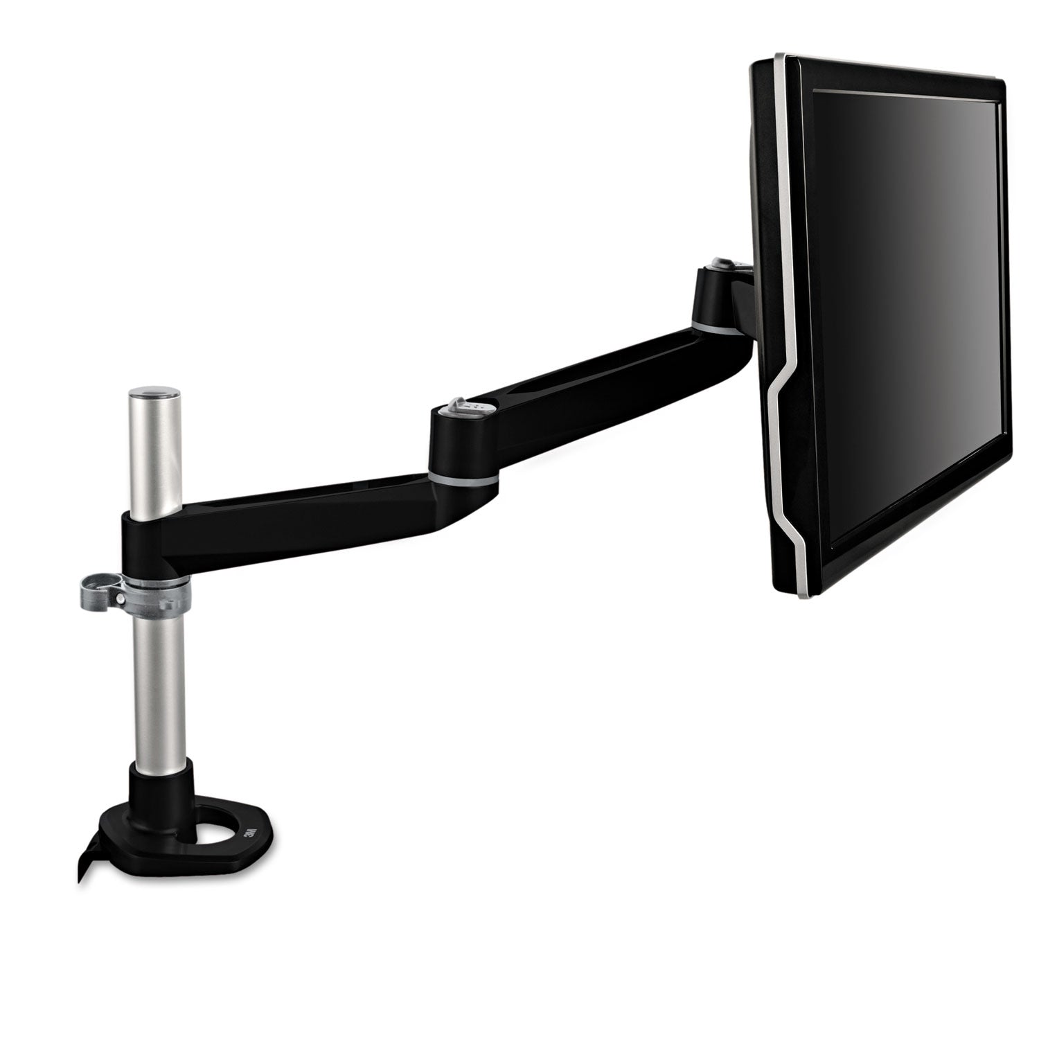 3M™ Dual-Swivel Monitor Arm, 360 Degree Rotation, +15 Degree/-90 Degree Tilt, 180 Degree Pan, Black/Gray, Supports 30 lbs