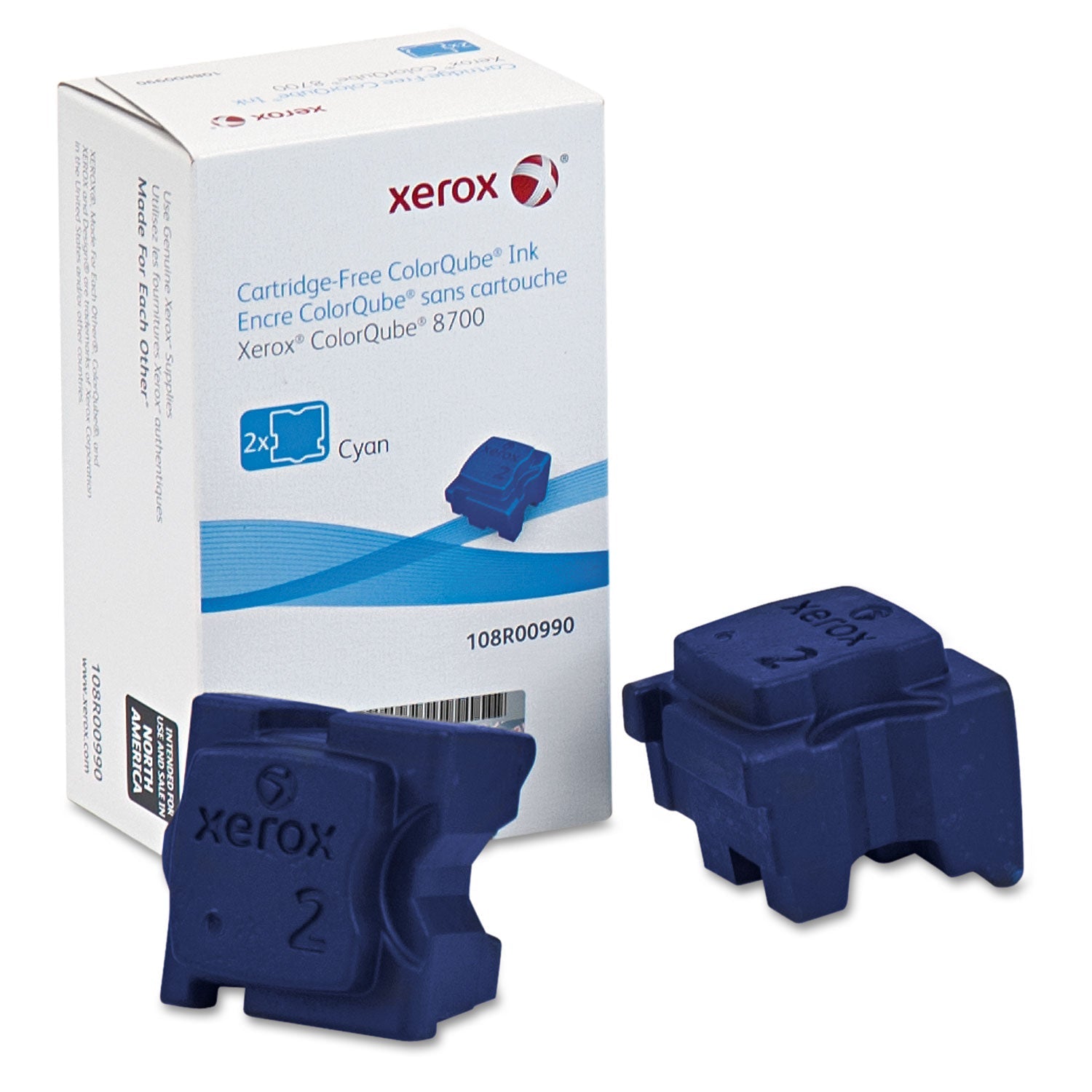 Xerox® 108r00990 Solid Ink Stick, 4,200 Page-Yield, Cyan, 2/box