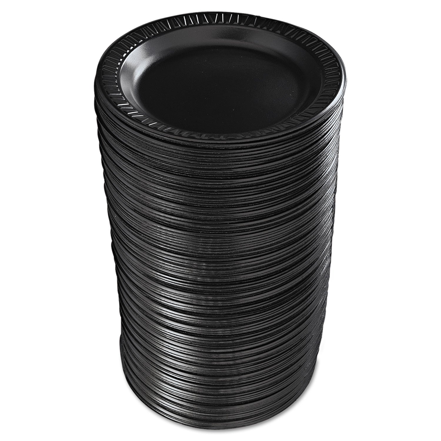 Dart® Quiet Classic Laminated Foam Dinnerware, Plate, 9" Dia, Black, 125/pack, 4 Packs/carton
