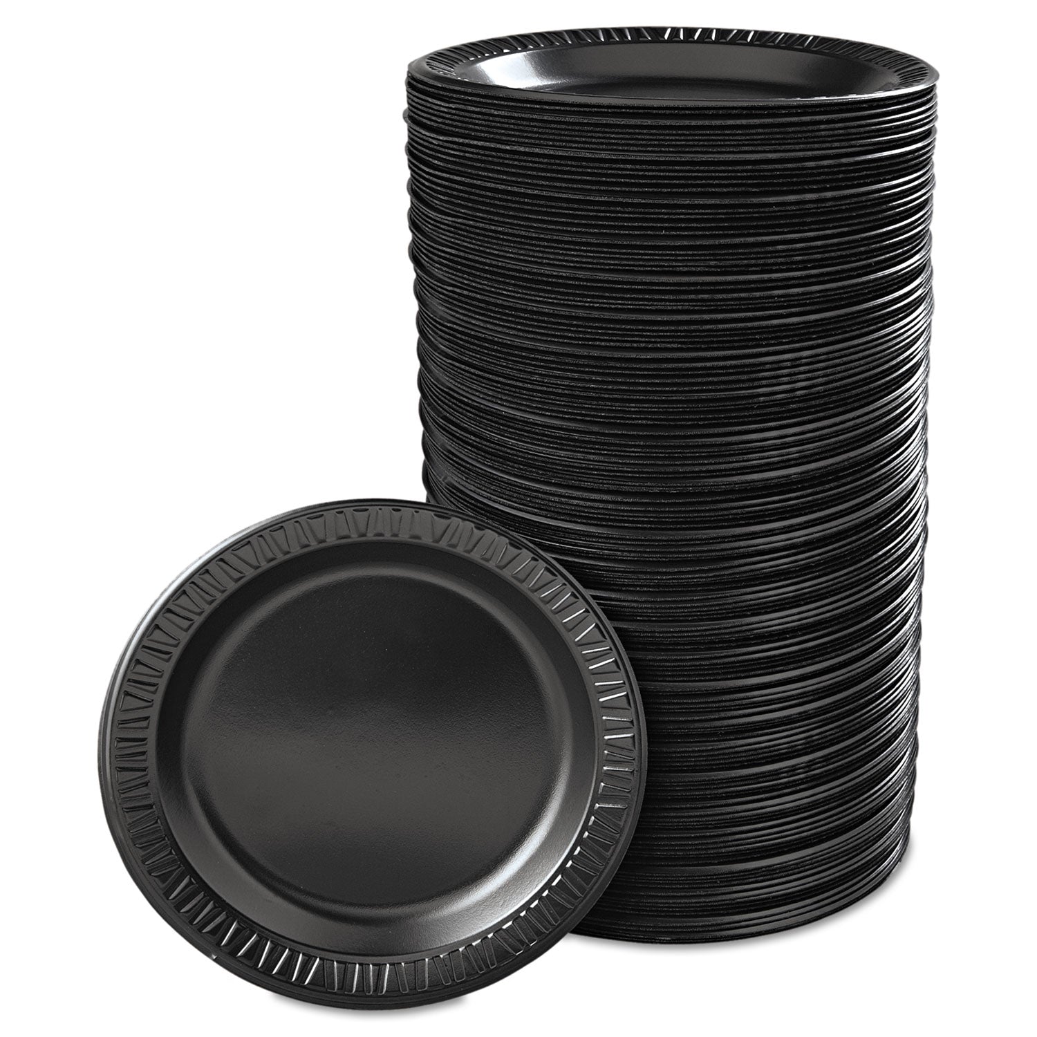 Dart® Quiet Classic Laminated Foam Dinnerware, Plate, 9" Dia, Black, 125/pack, 4 Packs/carton