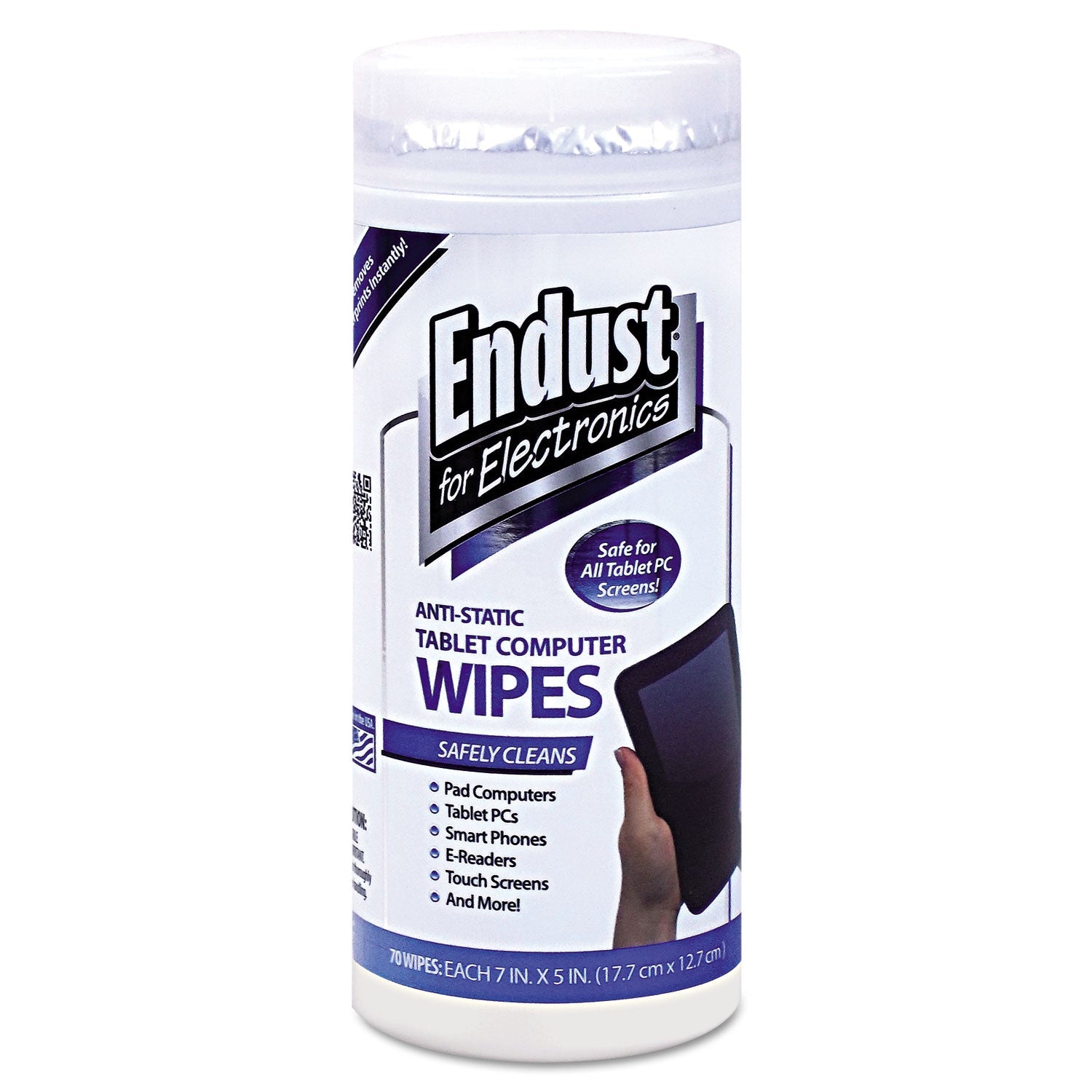 Endust® for Electronics Tablet and Laptop Cleaning Wipes, 5 x 7, Unscented, White, 70/Tub