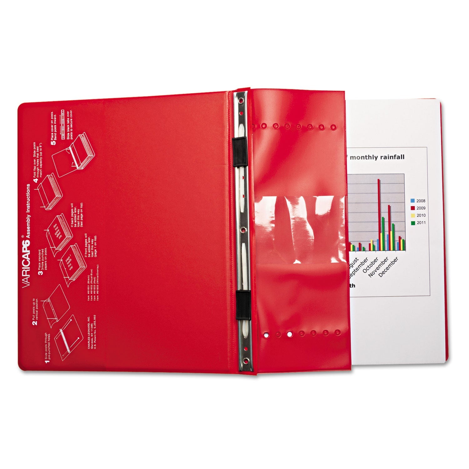 Charles Leonard® Varicap Expandable Binder, 2 Posts, 6" Capacity, 11 X 8.5, Red