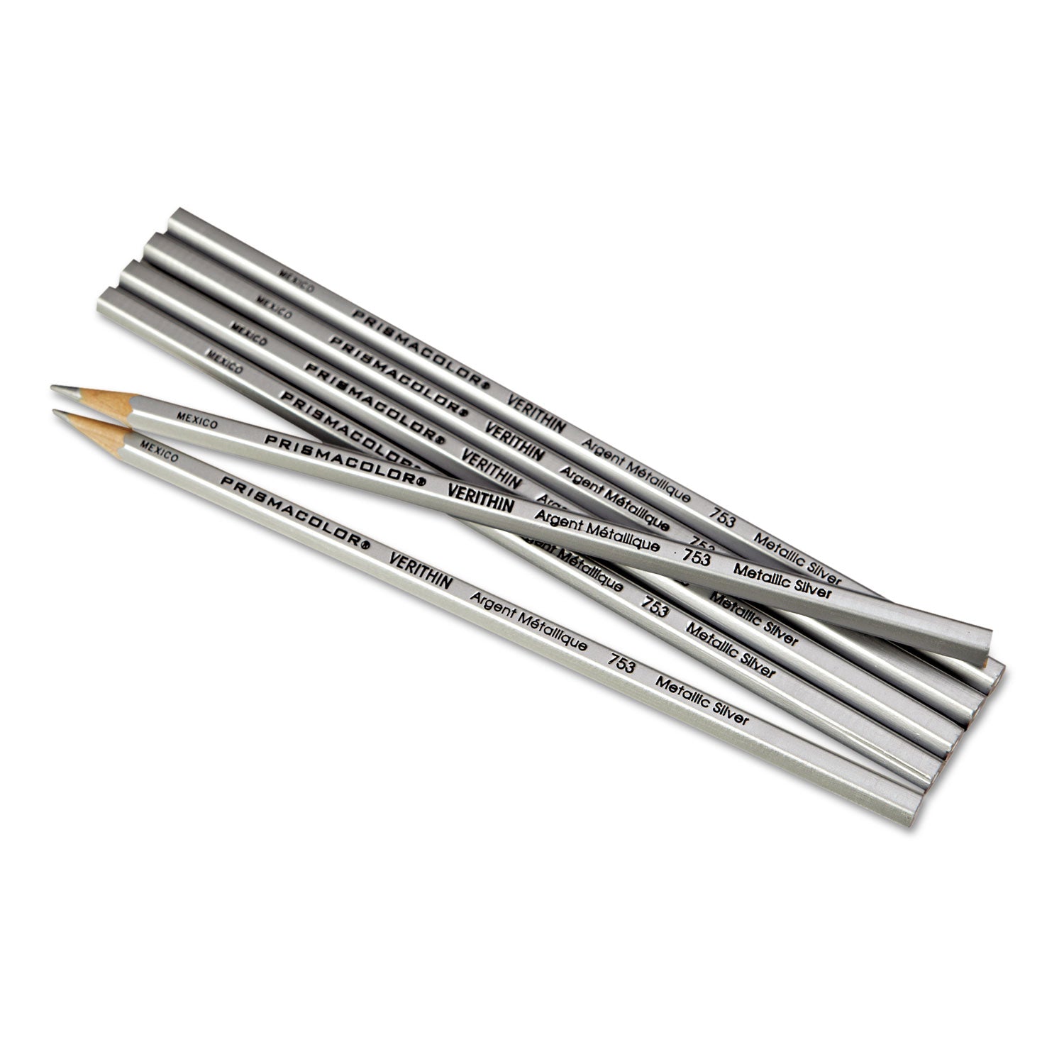 Prismacolor® Verithin Smear-Proof Colored Pencils, 2 Mm, Metallic Silver Lead, Metallic Silver Barrel, Dozen