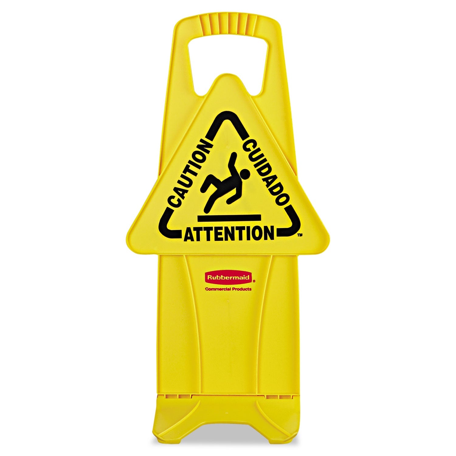 Rubbermaid® Commercial STABLE MULTI-LINGUAL SAFETY SIGN, 13 X 13.25 X 26, YELLOW