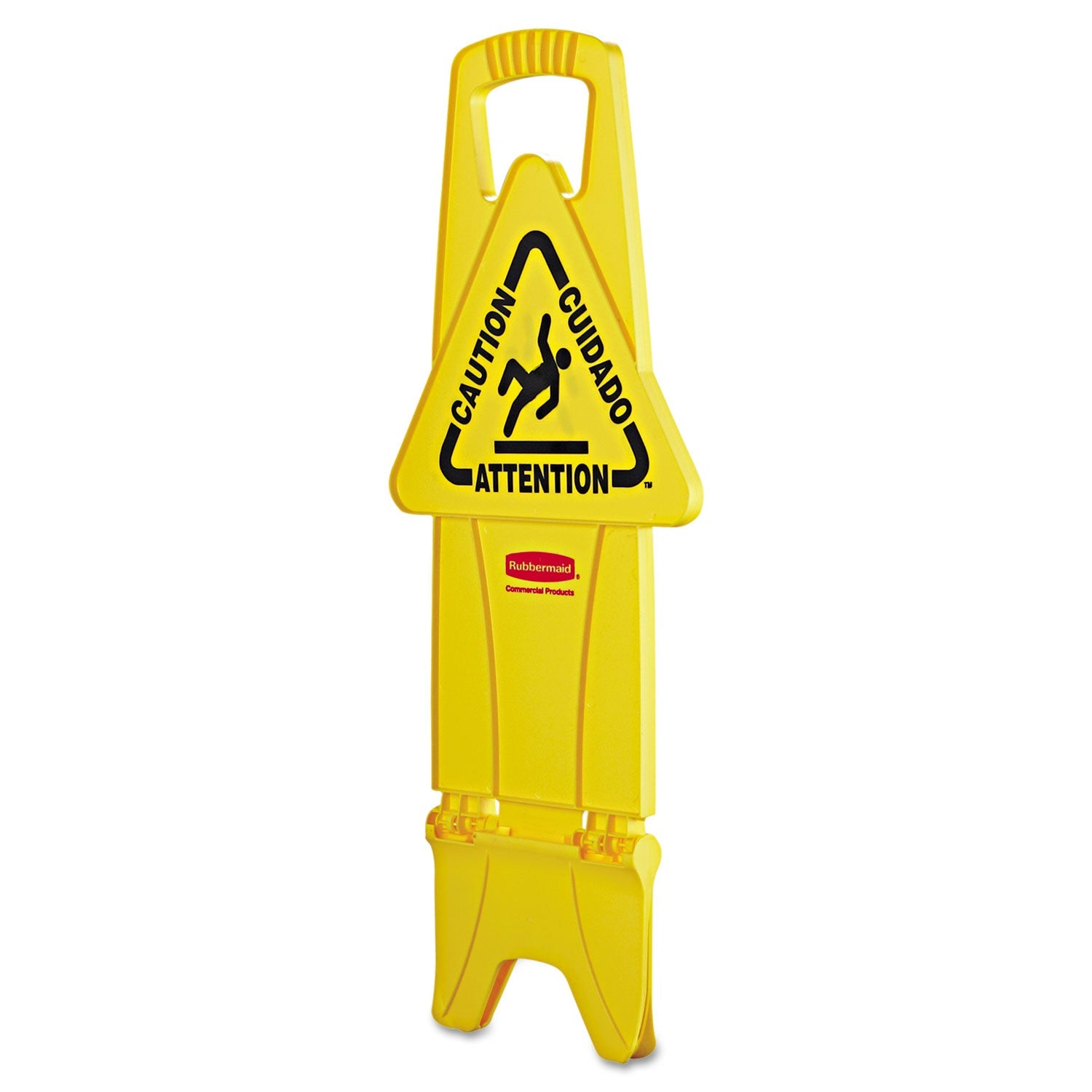 Rubbermaid® Commercial STABLE MULTI-LINGUAL SAFETY SIGN, 13 X 13.25 X 26, YELLOW