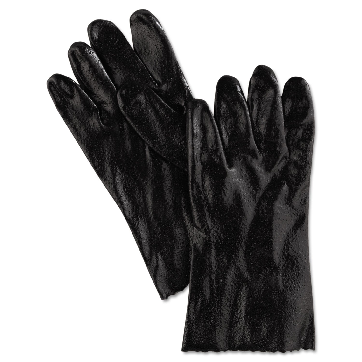 MCR™ Safety Single Dipped PVC Gloves, Rough, Interlock Lined, 12" Long, Large, Black, 12 Pair
