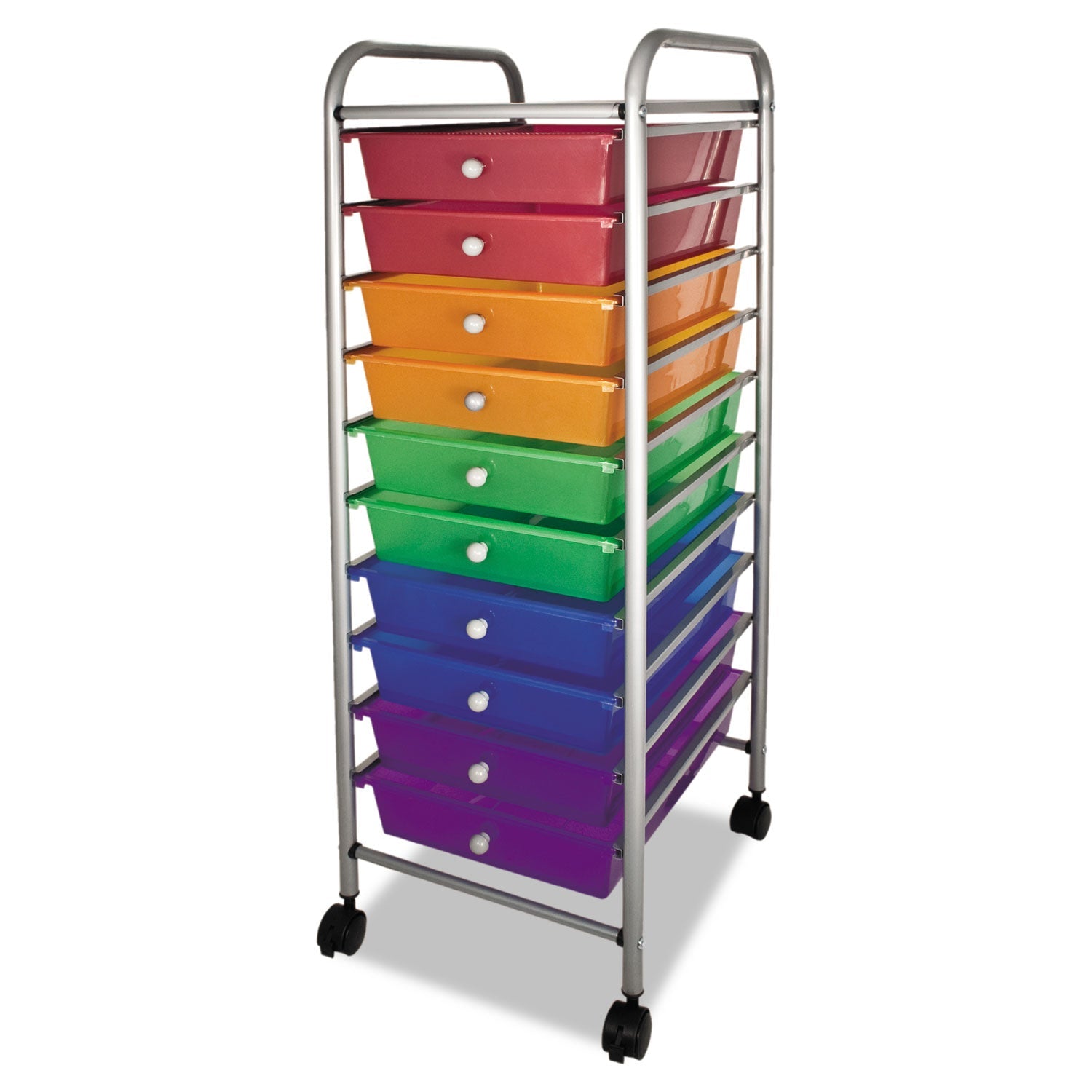 Advantus Portable Drawer Organizer, Metal, 1 Shelf, 10 Drawers, 13" x 15.38" x 37.75", Matte Gray/Assorted