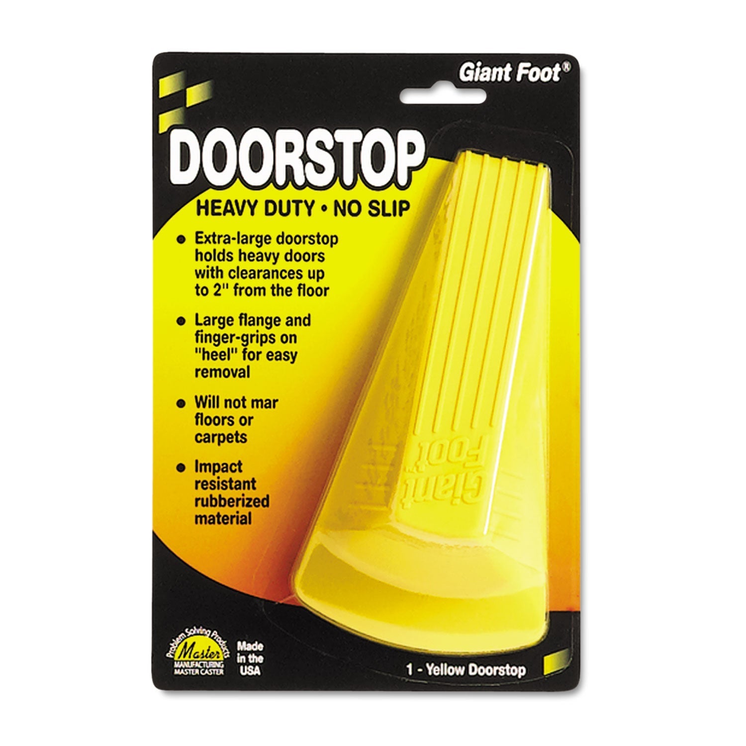 Master Caster® Giant Foot Doorstop, No-Slip Rubber Wedge, 3.5w X 6.75d X 2h, Safety Yellow