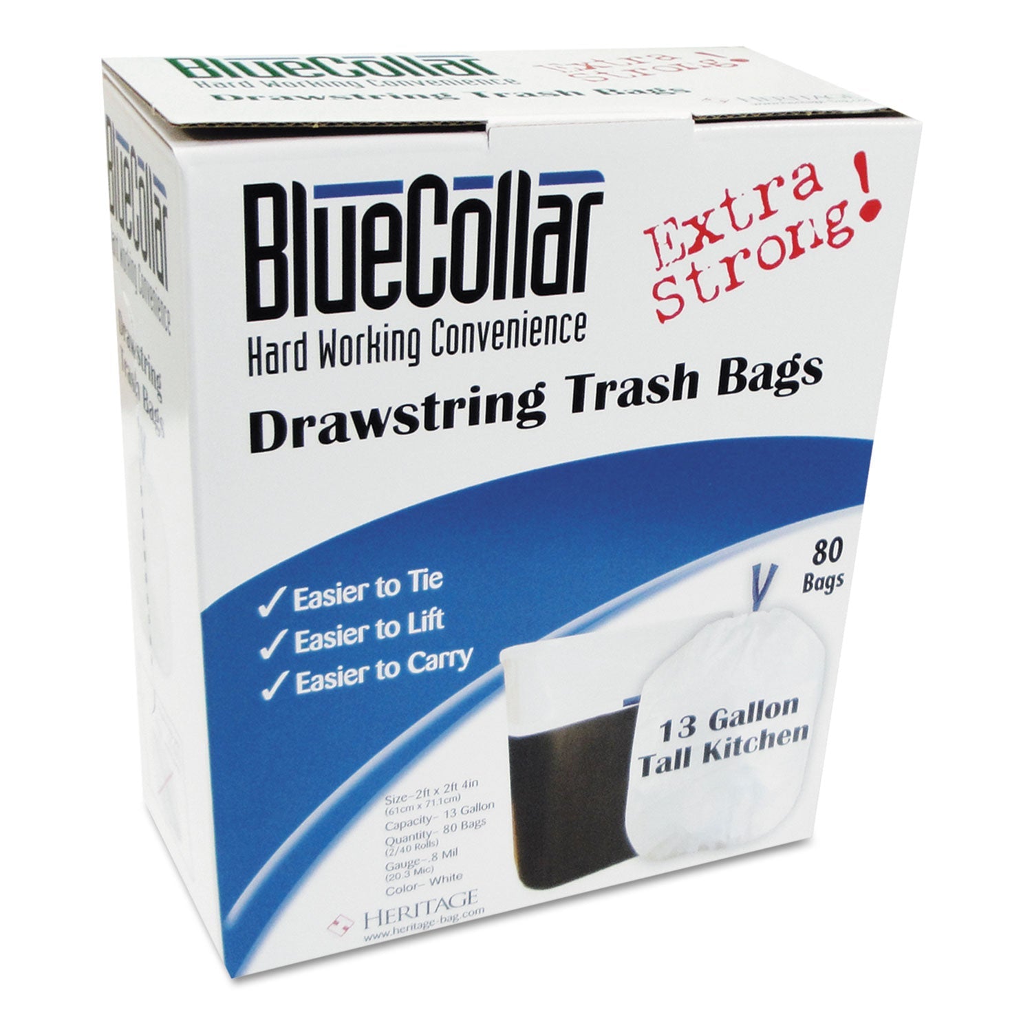 Drawstring Trash Bags | 13 Gal, White, 80/Box