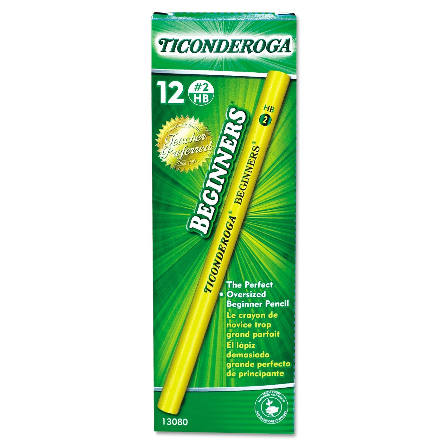 Dixon® Ticonderoga Beginners Woodcase Pencil with Microban, HB (#2), Black Lead, Yellow Barrel, Dozen - Bloom Skins