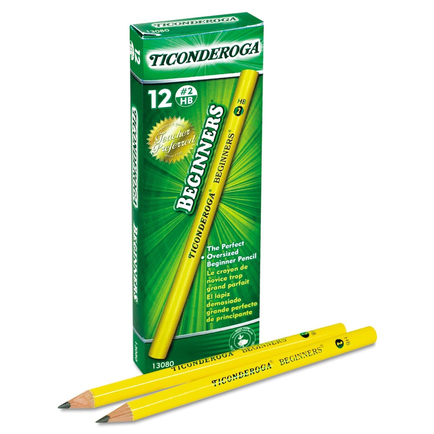Dixon® Ticonderoga Beginners Woodcase Pencil With Microban Protection, Hb (#2), Black Lead, Yellow Barrel, Dozen
