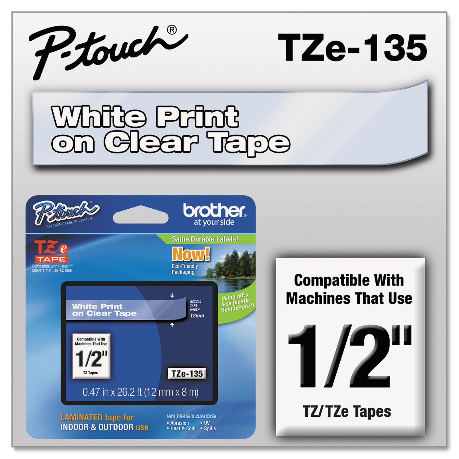 P-Touch Standard Laminated Labeling Tape | Wht/Clr