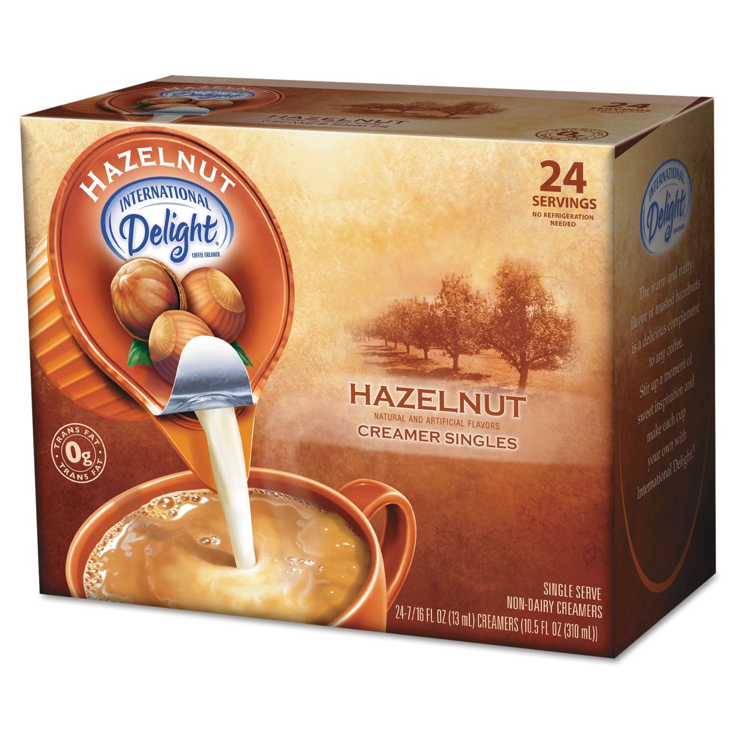 International Delight® Coffee Creamer, Hazelnut, 0.44 oz Mini Cups, 24/Box