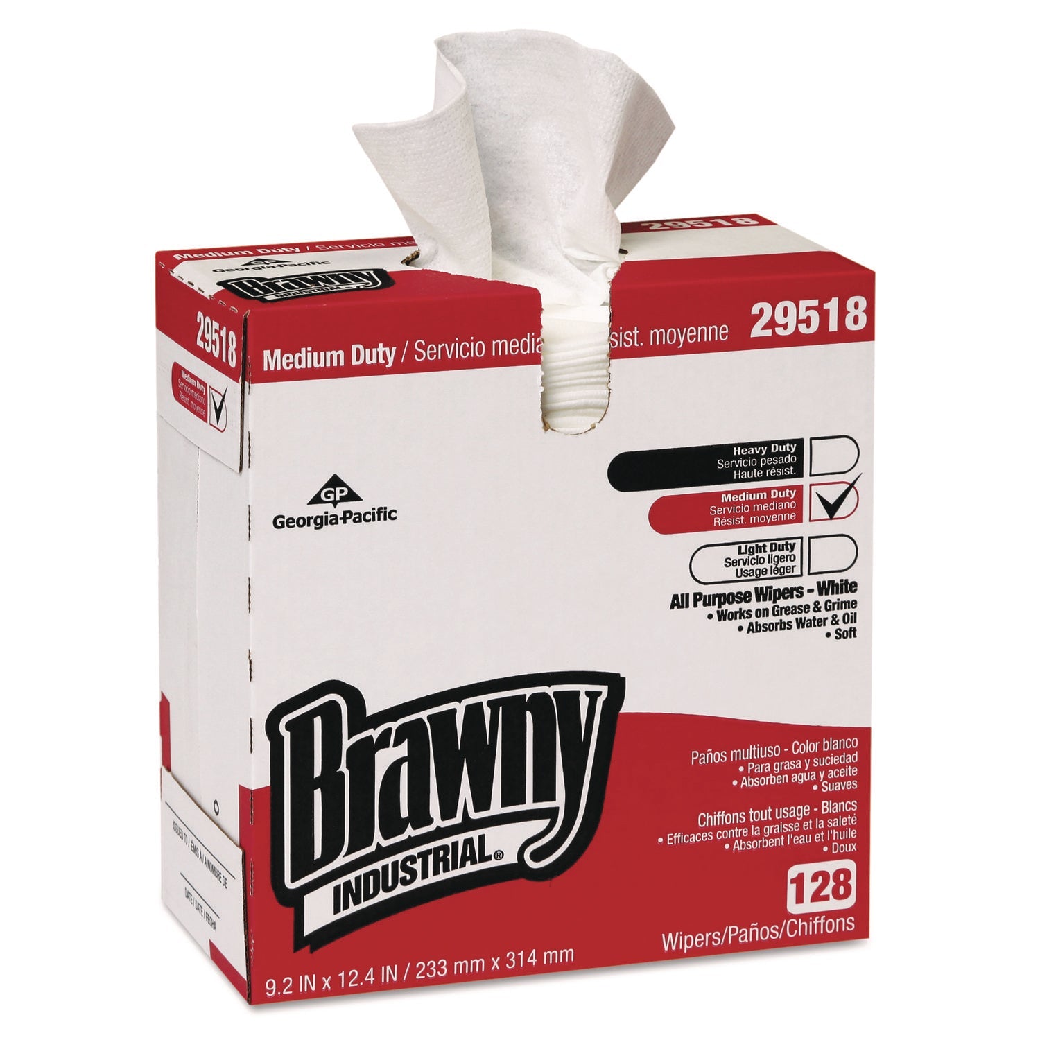 Brawny® Professional Airlaid Medium Duty Wipers, Cloth, 1-Ply, 9.2 x 12.4, Unscented, White, 128/Box, 10 Boxes/Carton