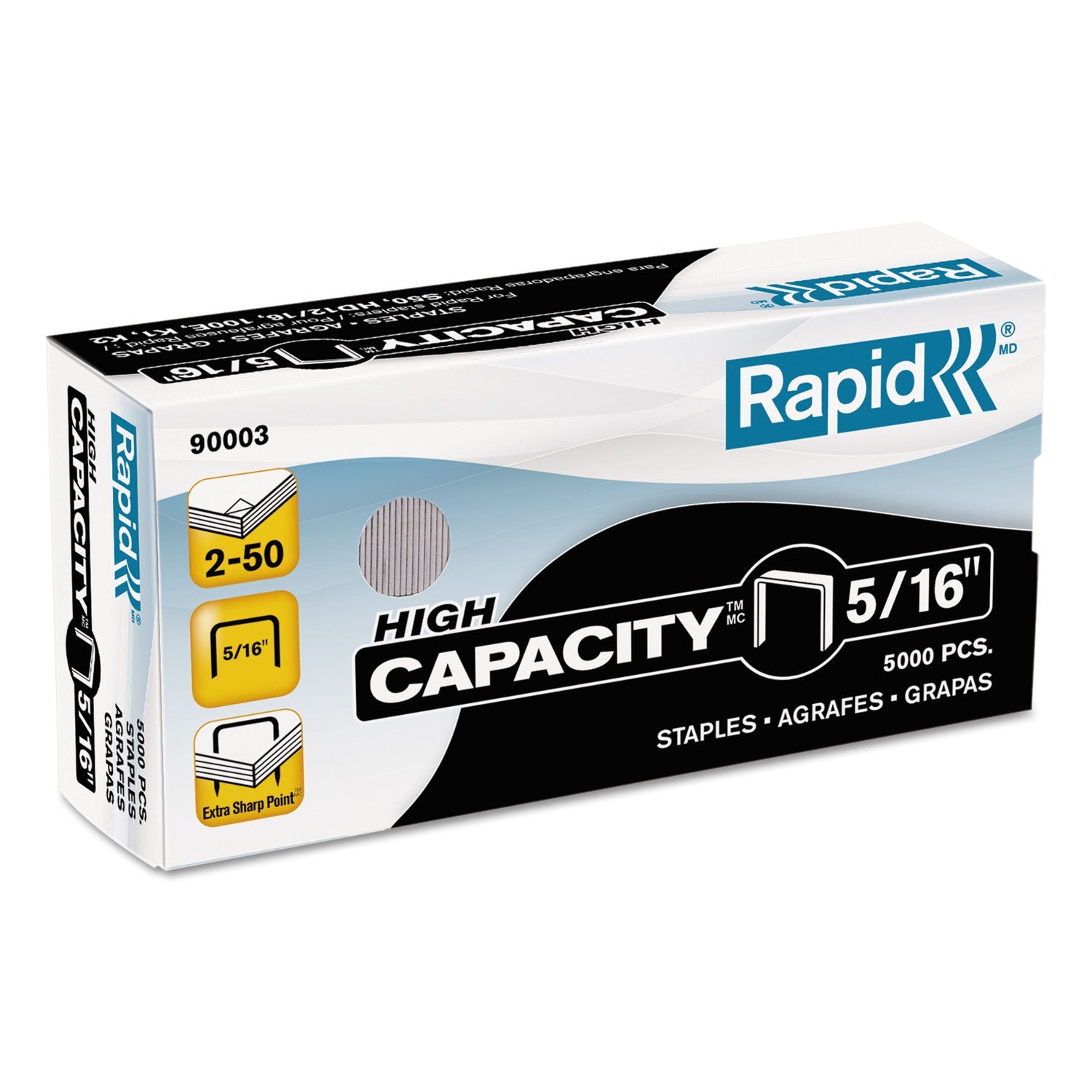 Rapid® High Capacity Staples, 0.31" Leg, 0.5" Crown, Steel, 5,000/box