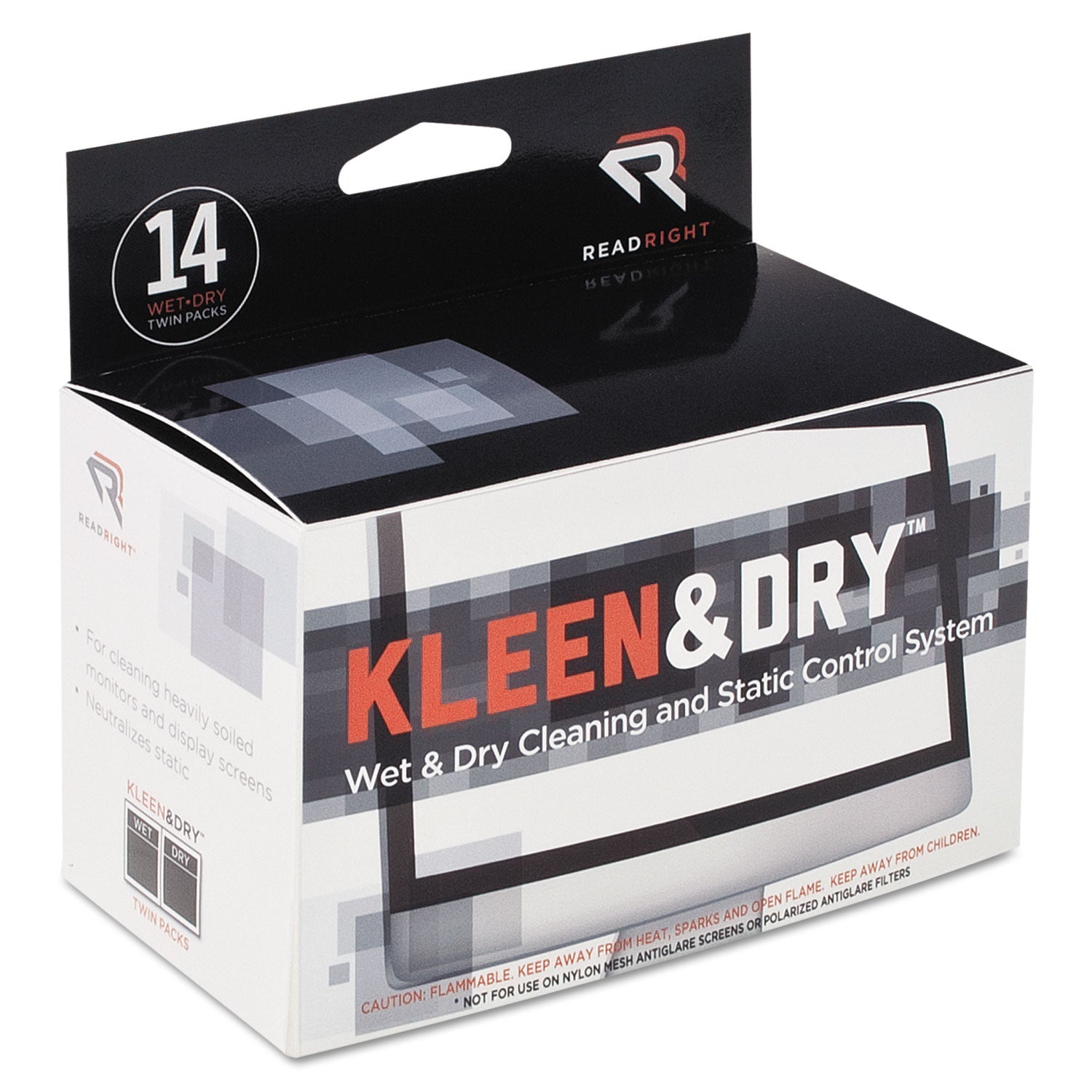 Read Right® Two Step ScreenKleen Wet and Dry Cleaning Wipes, 5 x 5, Unscented, 14/Box