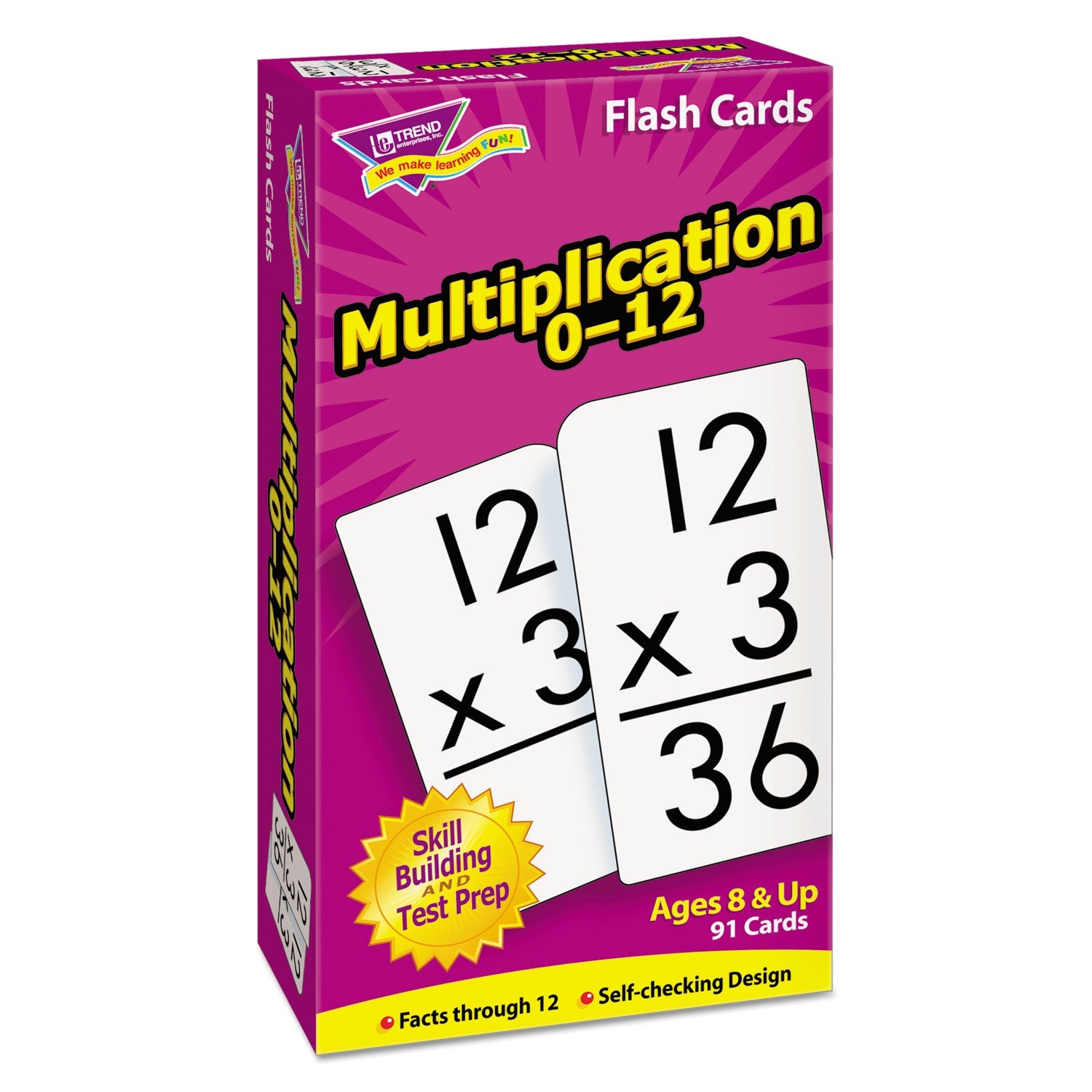 TREND® Skill Drill Flash Cards, Multiplication, 3 X 6, Black And White, 91/pack