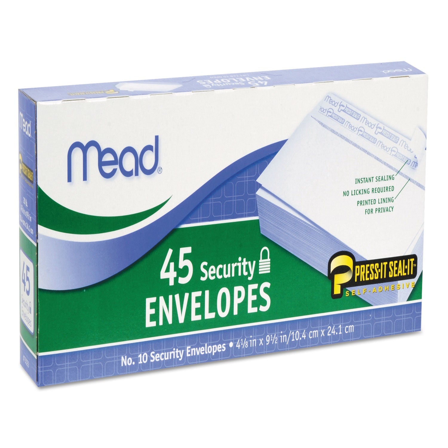 Mead® Press-it Seal-it Self-Adhesive Security Envelope, #10, Monarch Flap, Self-Adhesive Closure, 4.25 x 9.13, White, 45/Box