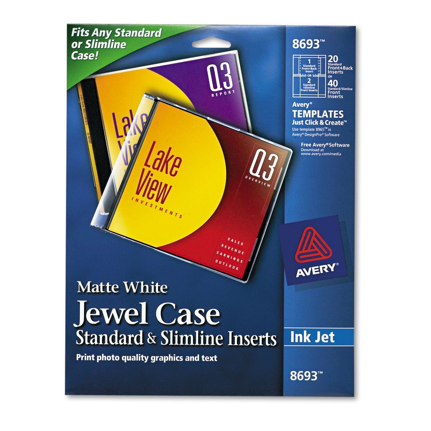 Avery® Inkjet Cd/dvd Jewel Case Inserts, Matte White, 20/pack