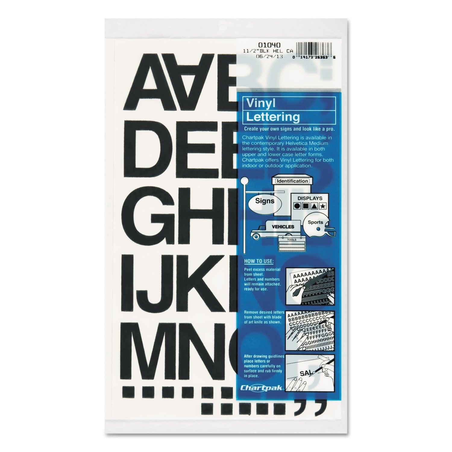 Chartpak® Press-On Vinyl Letters and Numbers, Self Adhesive, Black, 1.5"h, 37 Letters and Numbers